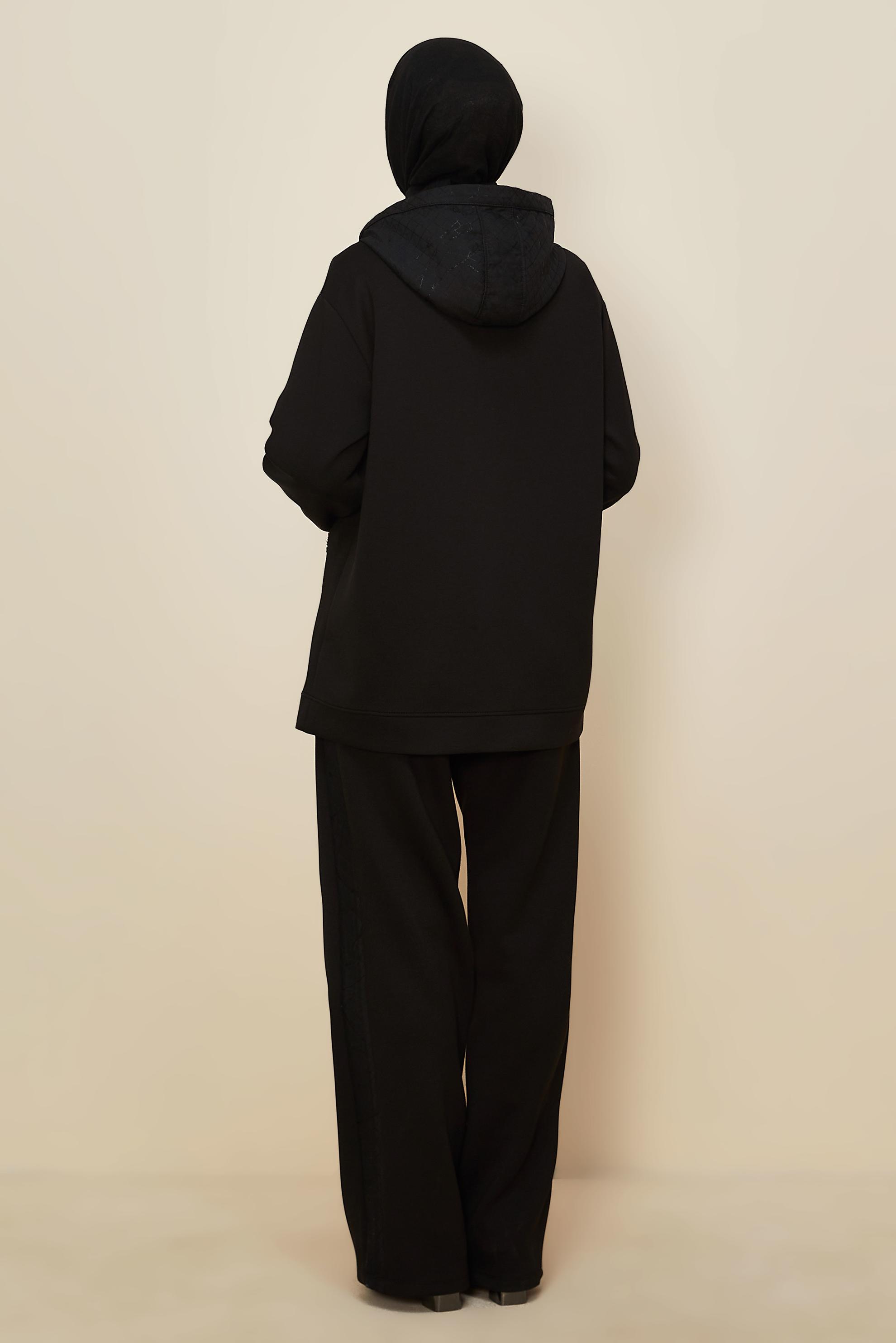 Tesettür giyim SİYAH KAPÜŞONLU EŞOFMAN TAKIMI 46003