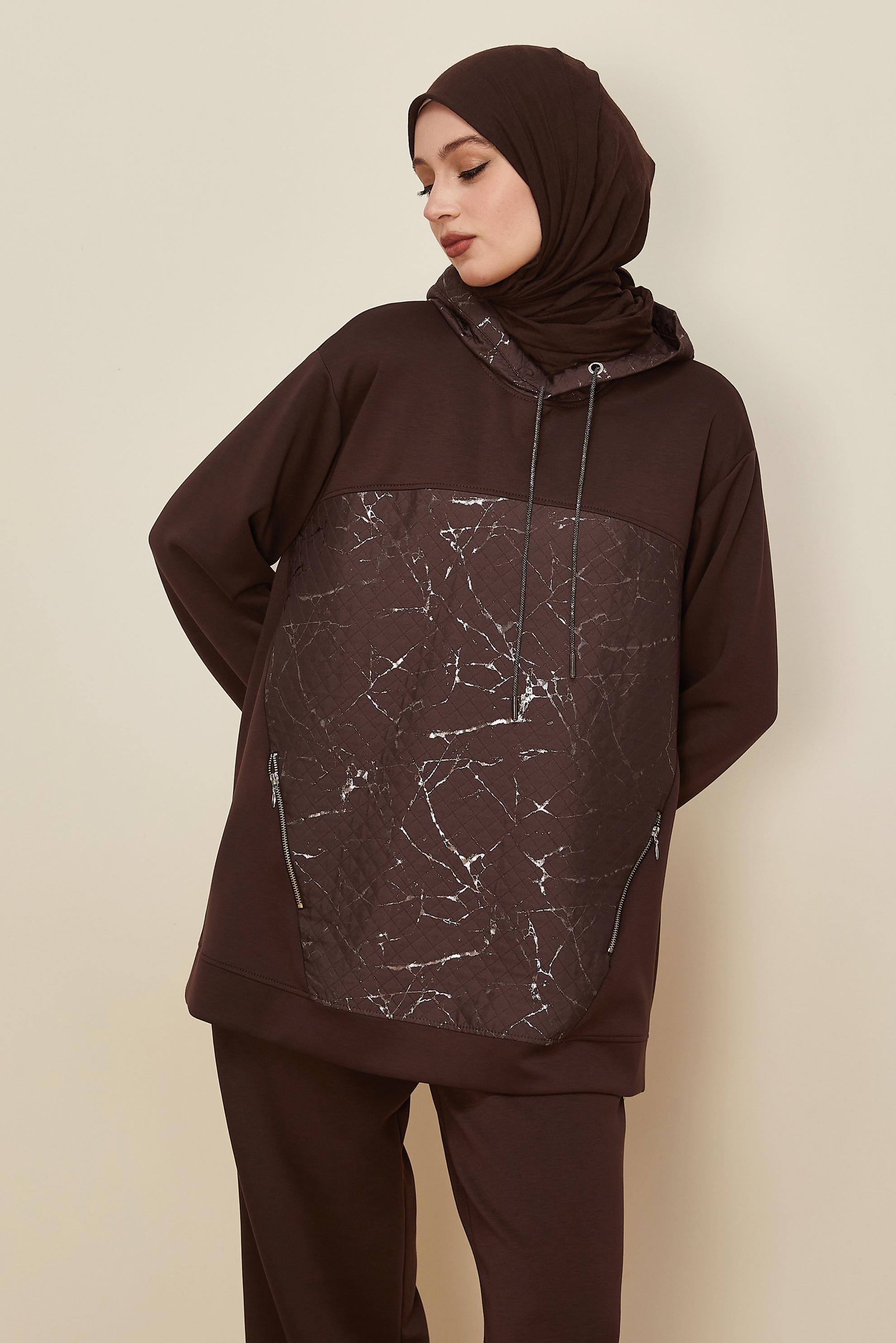Hijab clothing BROWN HOODED TRACKSUIT SET 46003