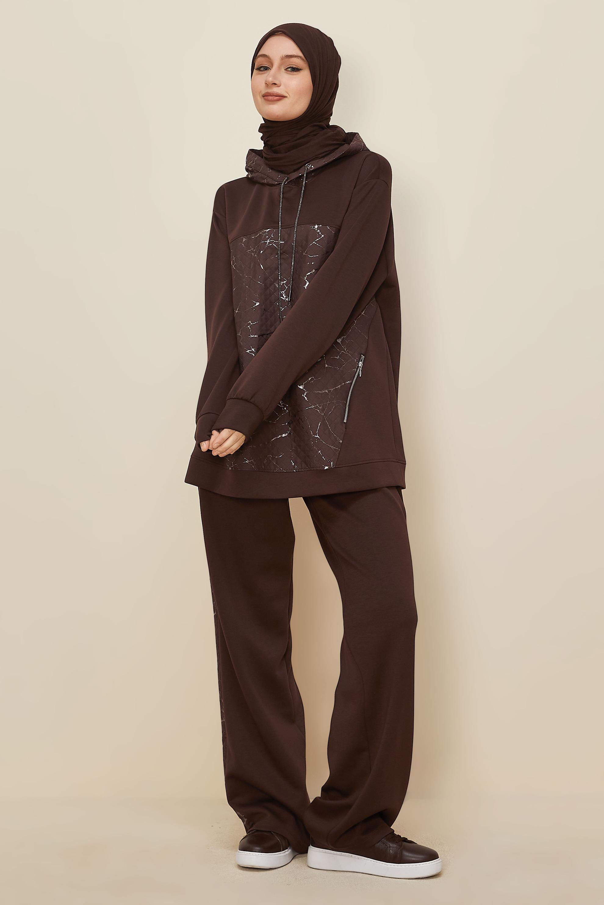 Hijab clothing BROWN HOODED TRACKSUIT SET 46003