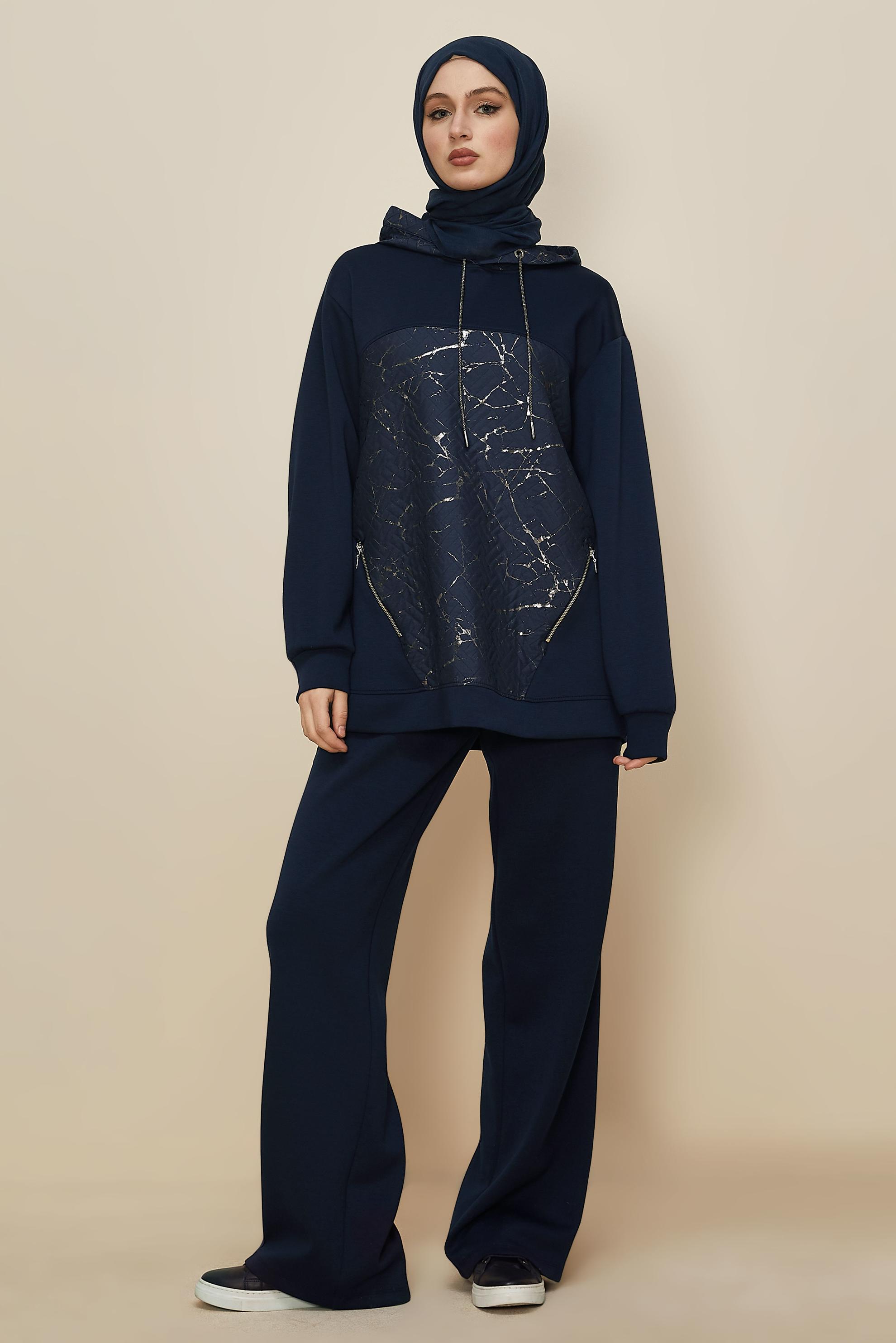 Hijab clothing NAVY BLUE HOODED TRACKSUIT SET 46003