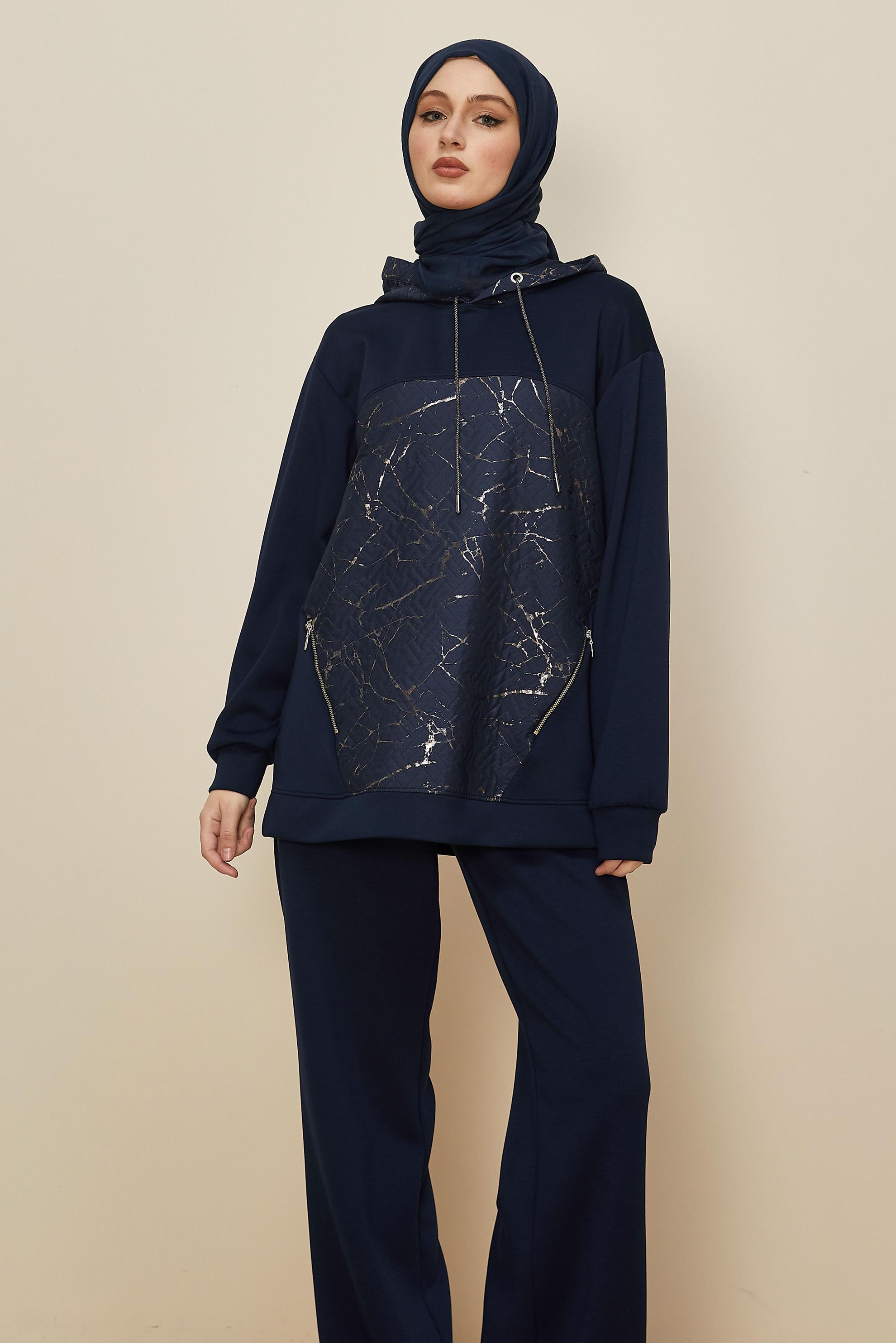 Hijab clothing NAVY BLUE HOODED TRACKSUIT SET 46003