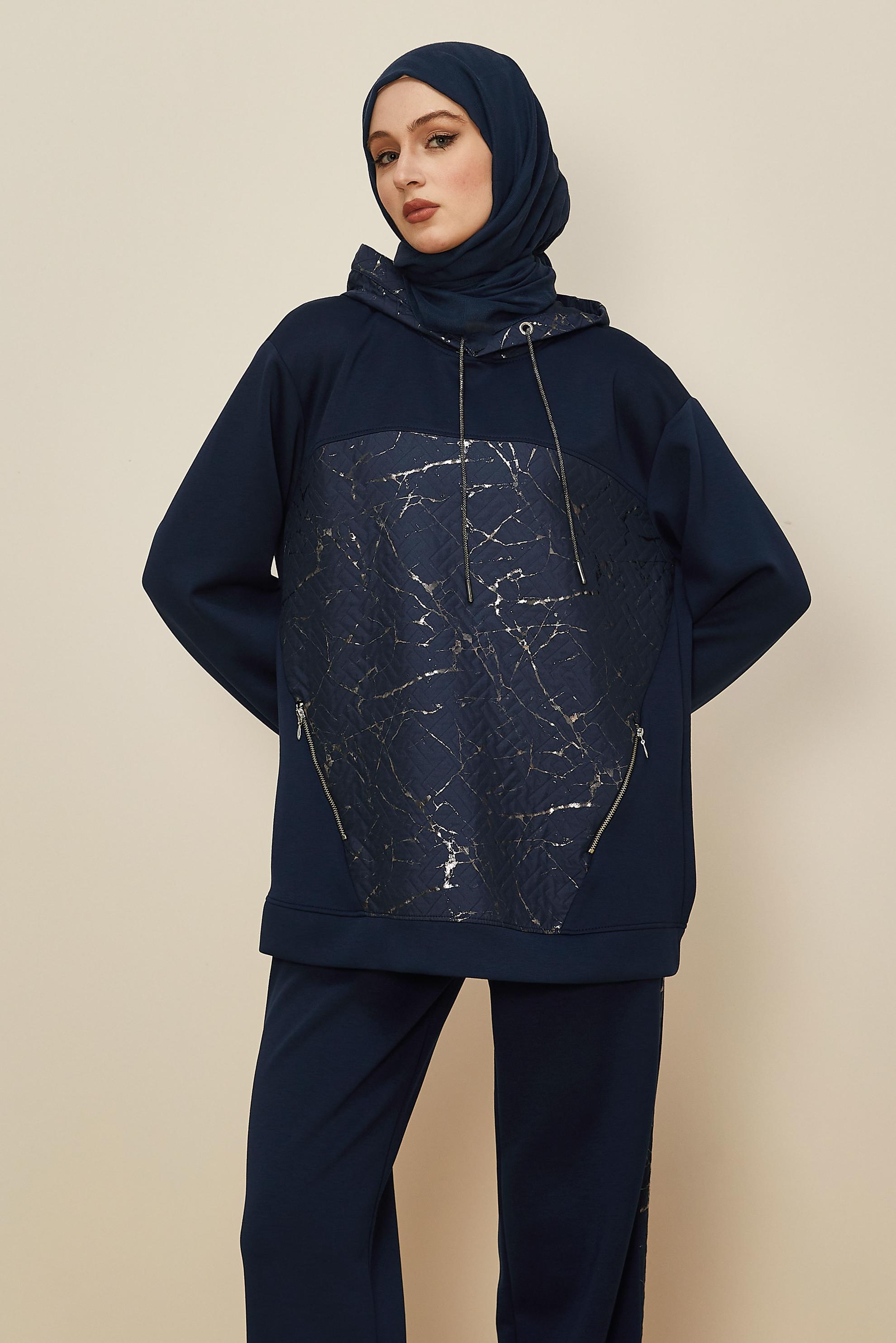 Hijab clothing NAVY BLUE HOODED TRACKSUIT SET 46003