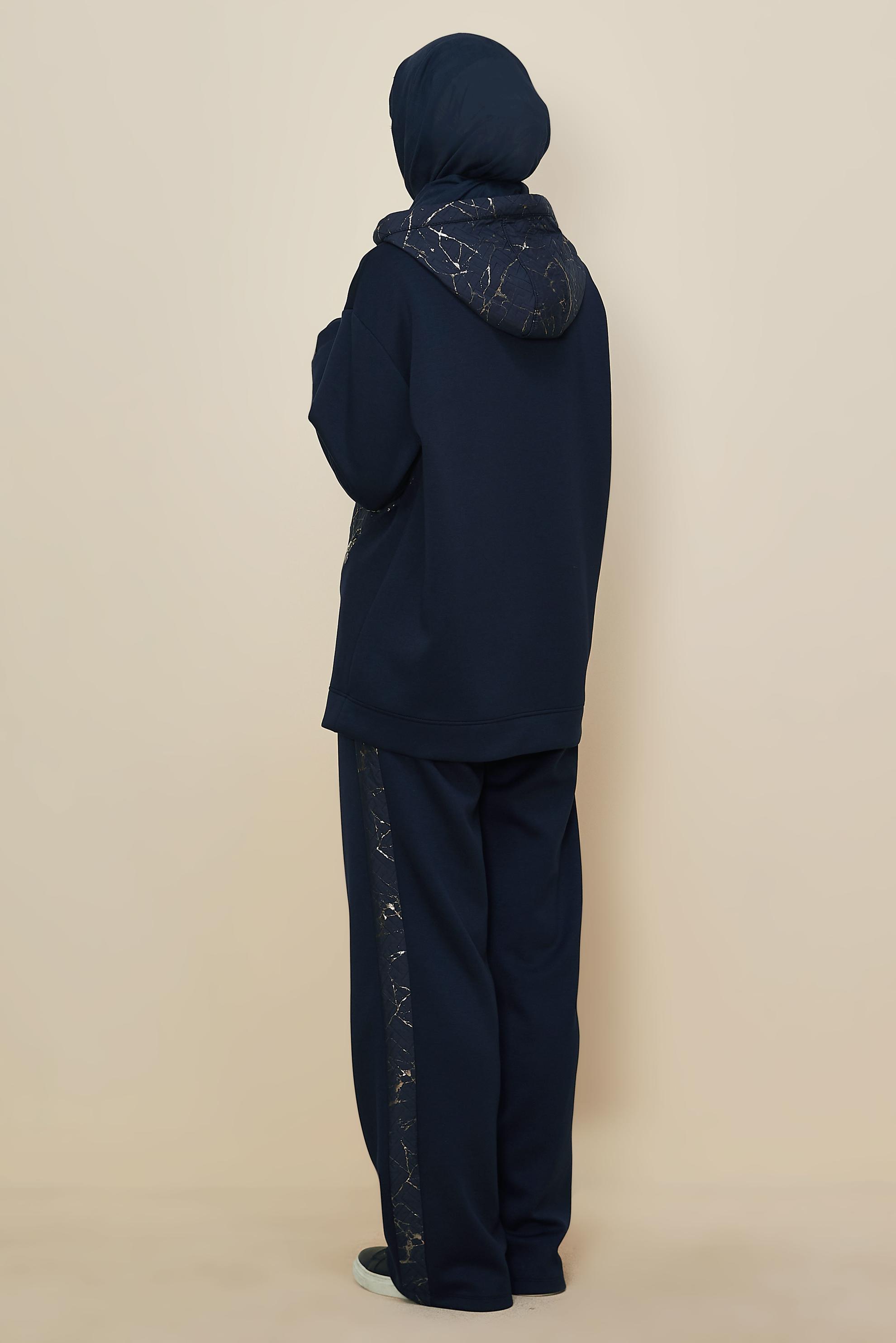 Hijab clothing NAVY BLUE HOODED TRACKSUIT SET 46003