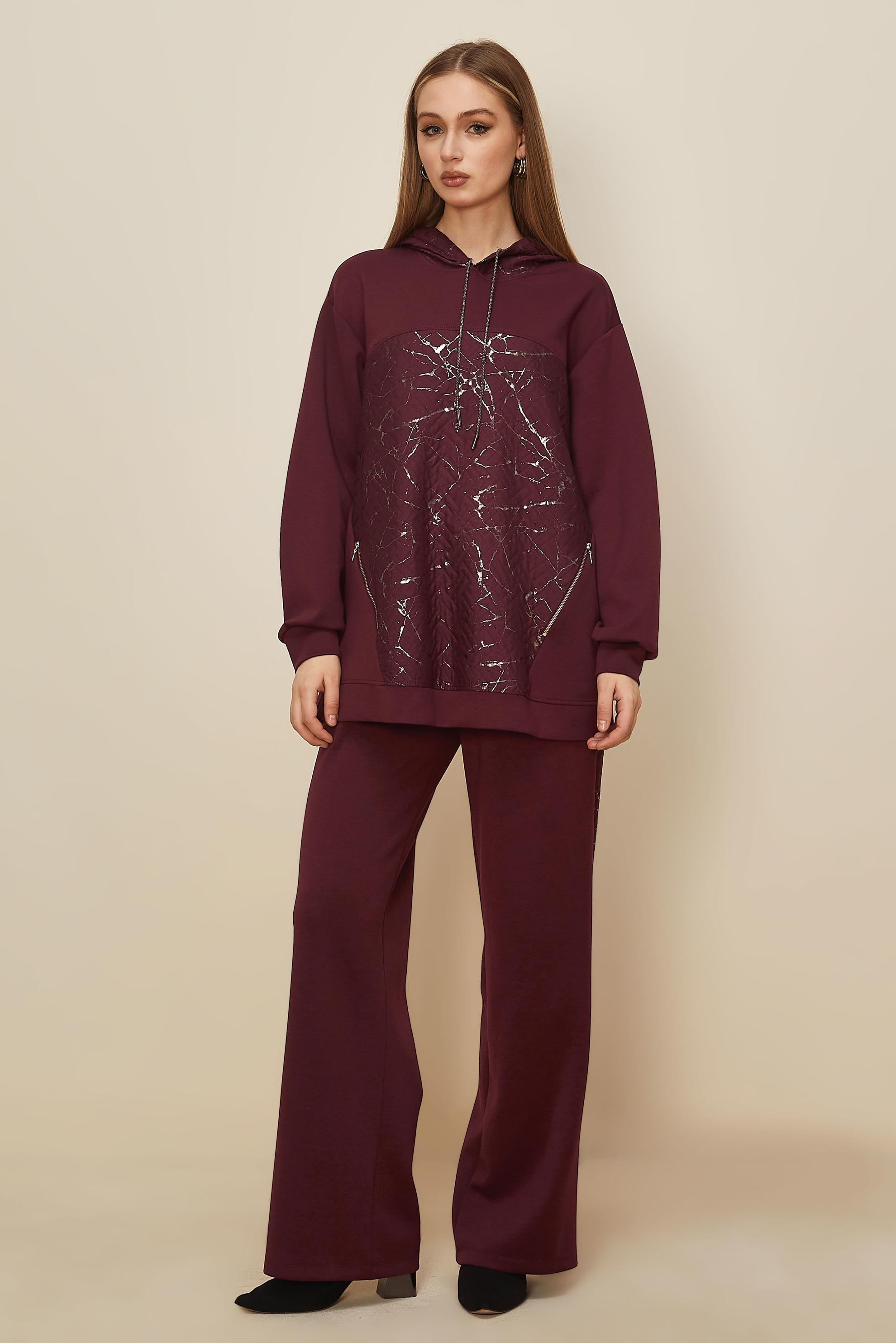 Hijab clothing CLARET RED HOODED TRACKSUIT SET 46003