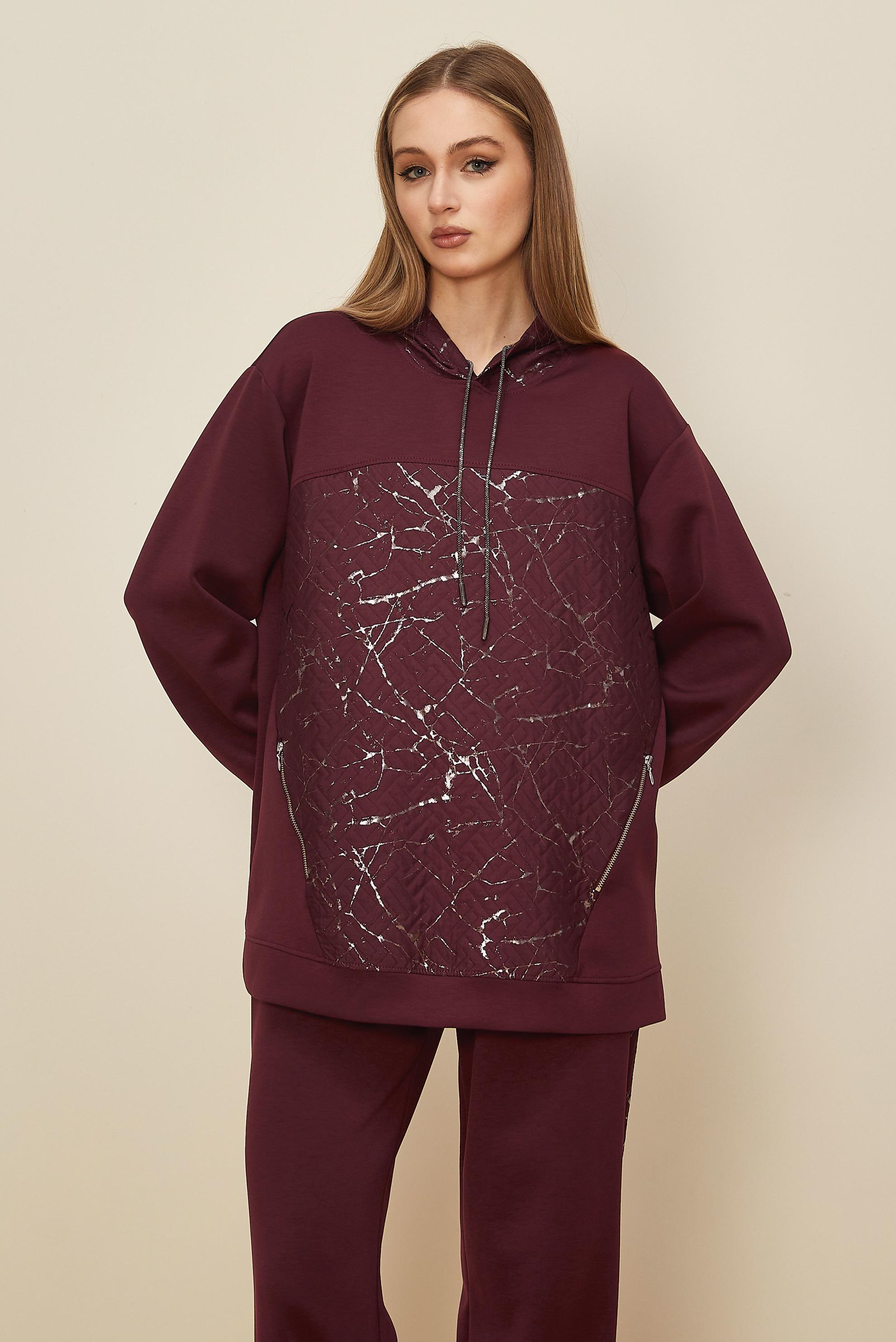 Hijab clothing CLARET RED HOODED TRACKSUIT SET 46003