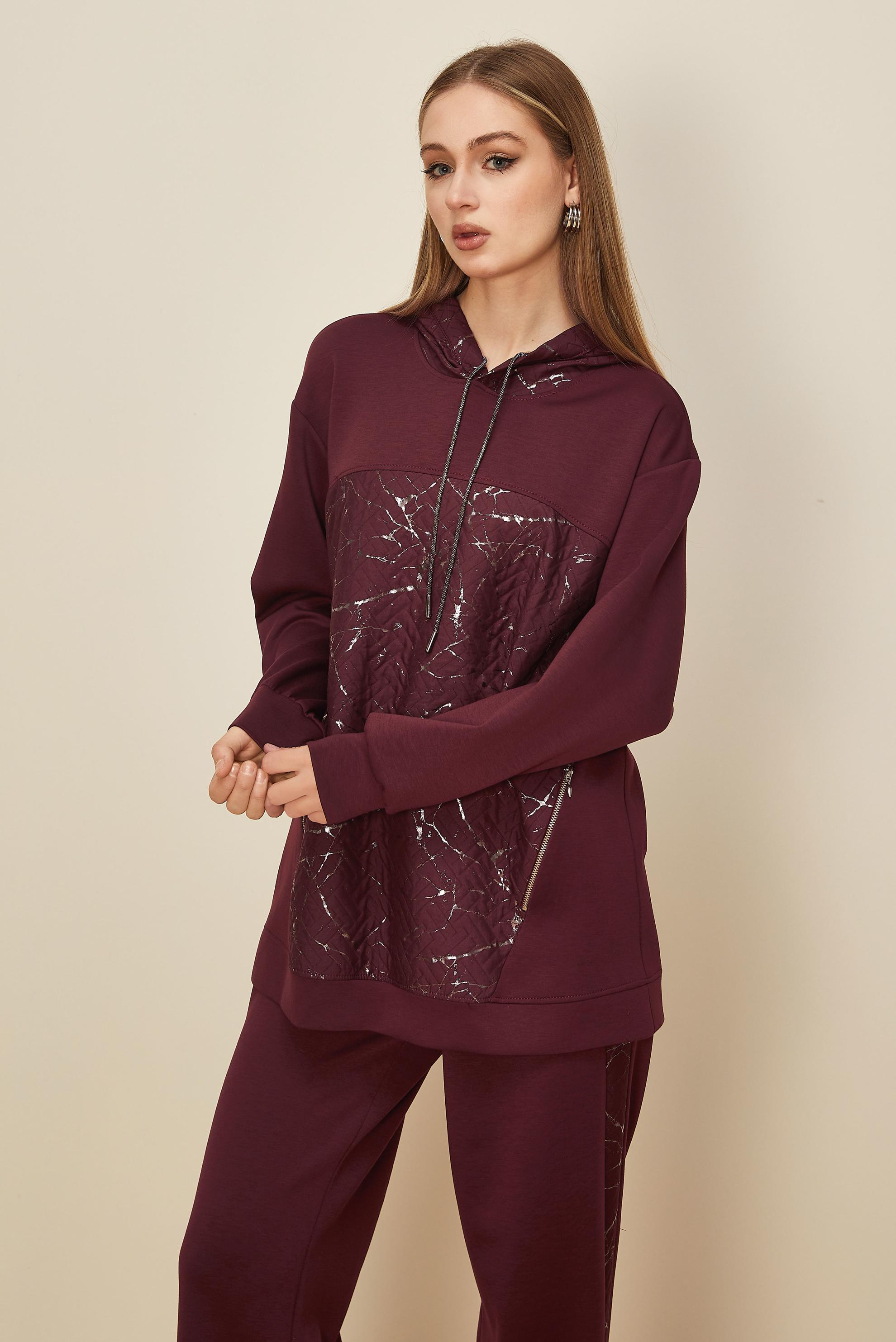 Hijab clothing CLARET RED HOODED TRACKSUIT SET 46003