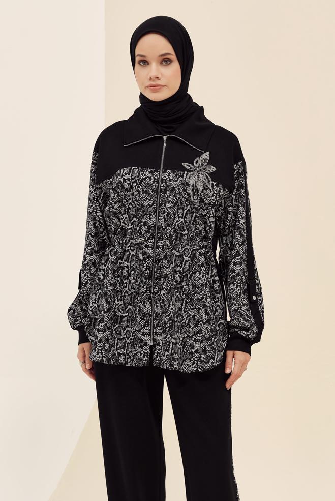 Vêtements hijab NOIR ENSEMBLE SURVÊTEMENT AVEC PANTALON 46004 - ALVİNA