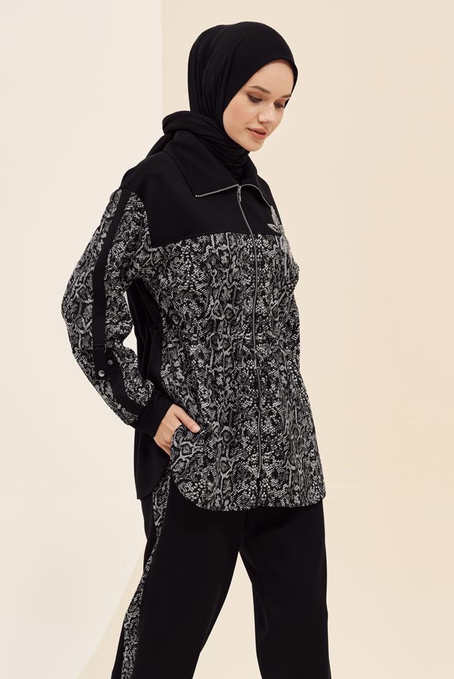 Vêtements hijab NOIR ENSEMBLE SURVÊTEMENT AVEC PANTALON 46004 - ALVİNA