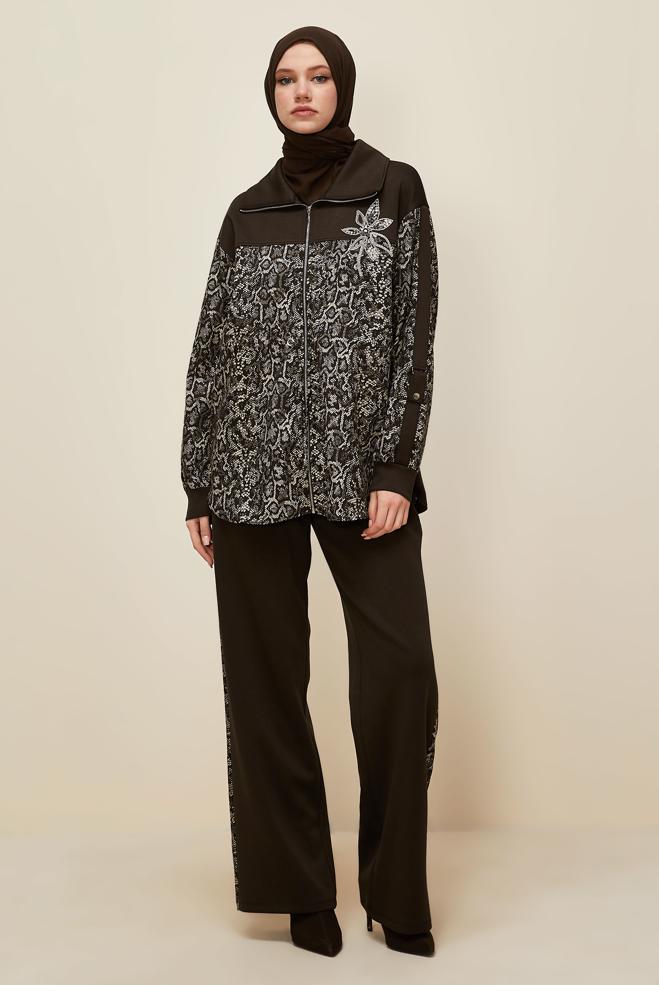 Tesettür giyim KAHVE PANTOLONLU EŞOFMAN TAKIMI 46004 - ALVİNA