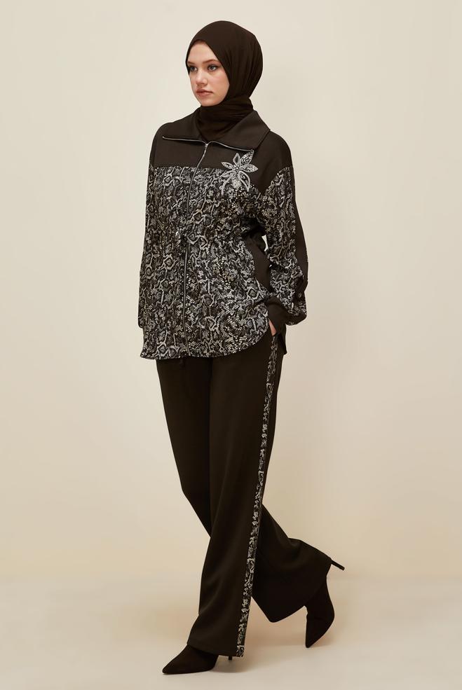Tesettür giyim KAHVE PANTOLONLU EŞOFMAN TAKIMI 46004 - ALVİNA