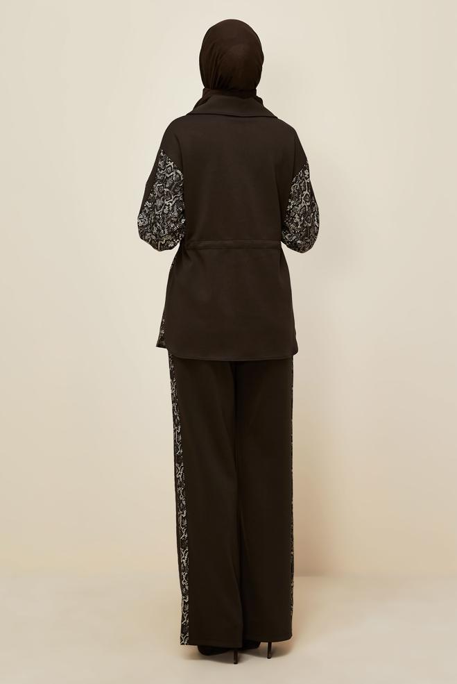 Tesettür giyim KAHVE PANTOLONLU EŞOFMAN TAKIMI 46004 - ALVİNA
