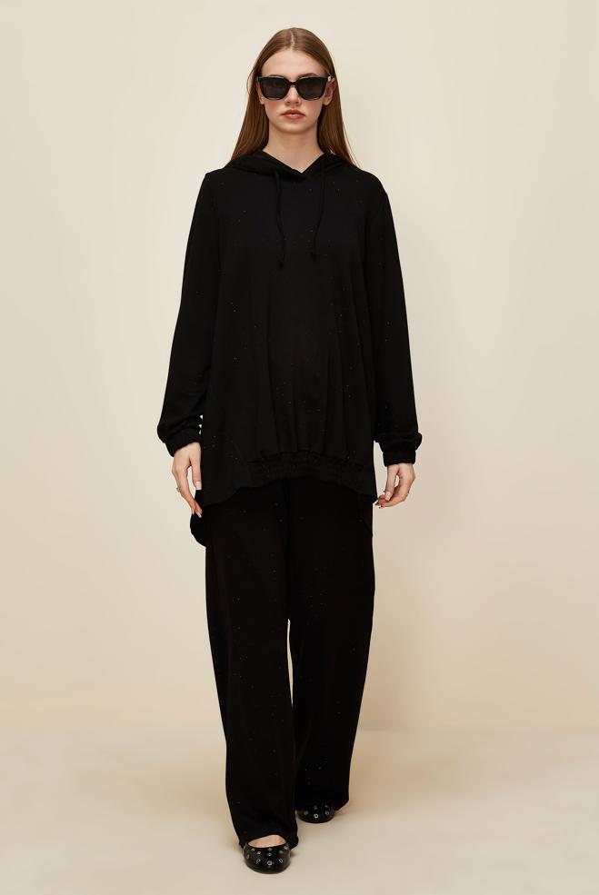 Tesettür giyim SİYAH PANTOLONLU TAŞLI EŞOFMAN TAKIMI 46039 - ALVİNA