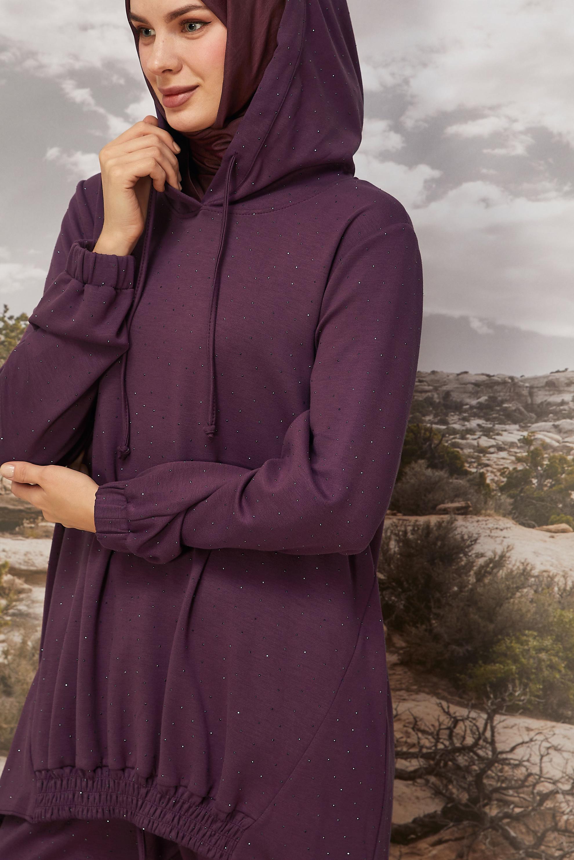 Tesettür giyim MÜRDÜM PANTOLONLU TAŞLI EŞOFMAN TAKIMI 46039