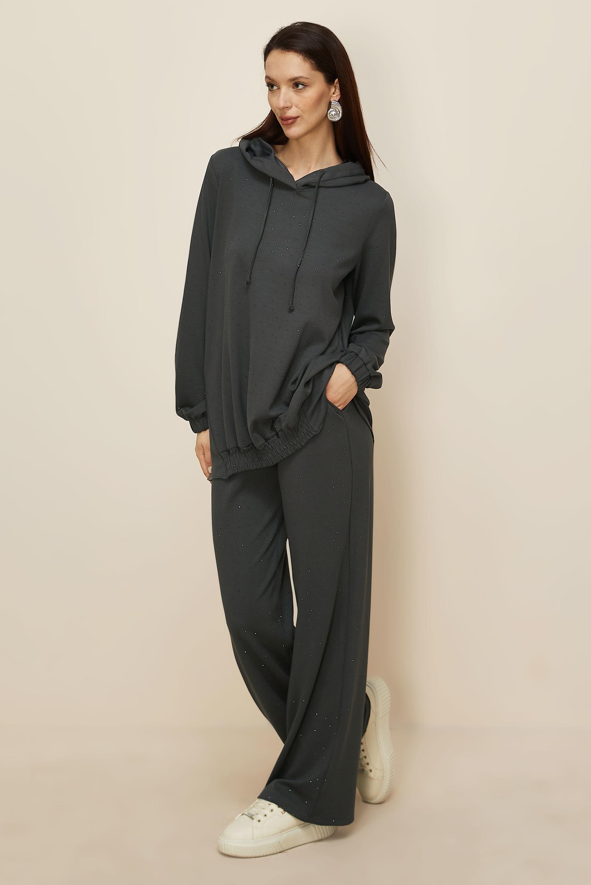 Tesettür giyim GRİ PANTOLONLU TAŞLI EŞOFMAN TAKIMI 46039