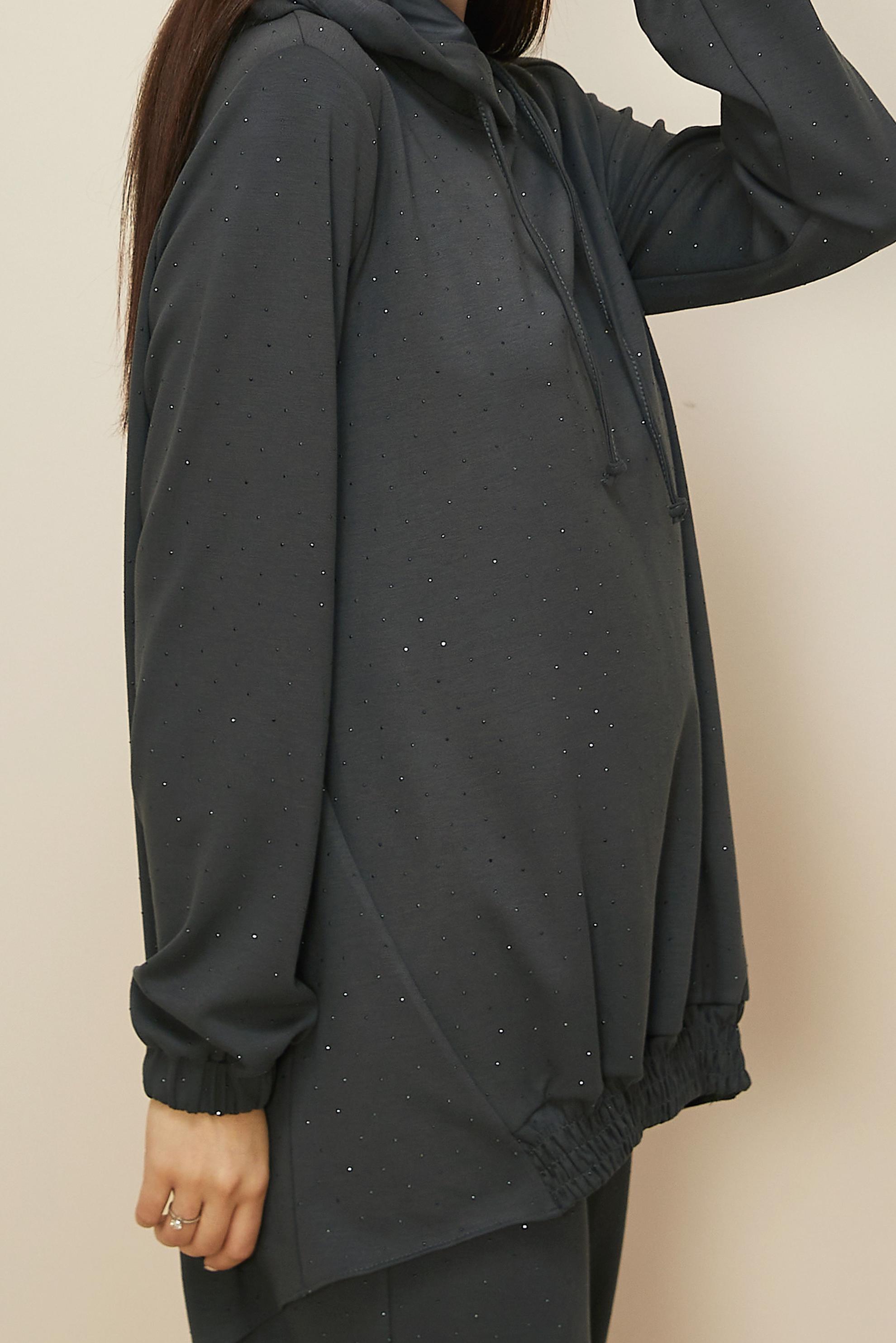 Tesettür giyim GRİ PANTOLONLU TAŞLI EŞOFMAN TAKIMI 46039