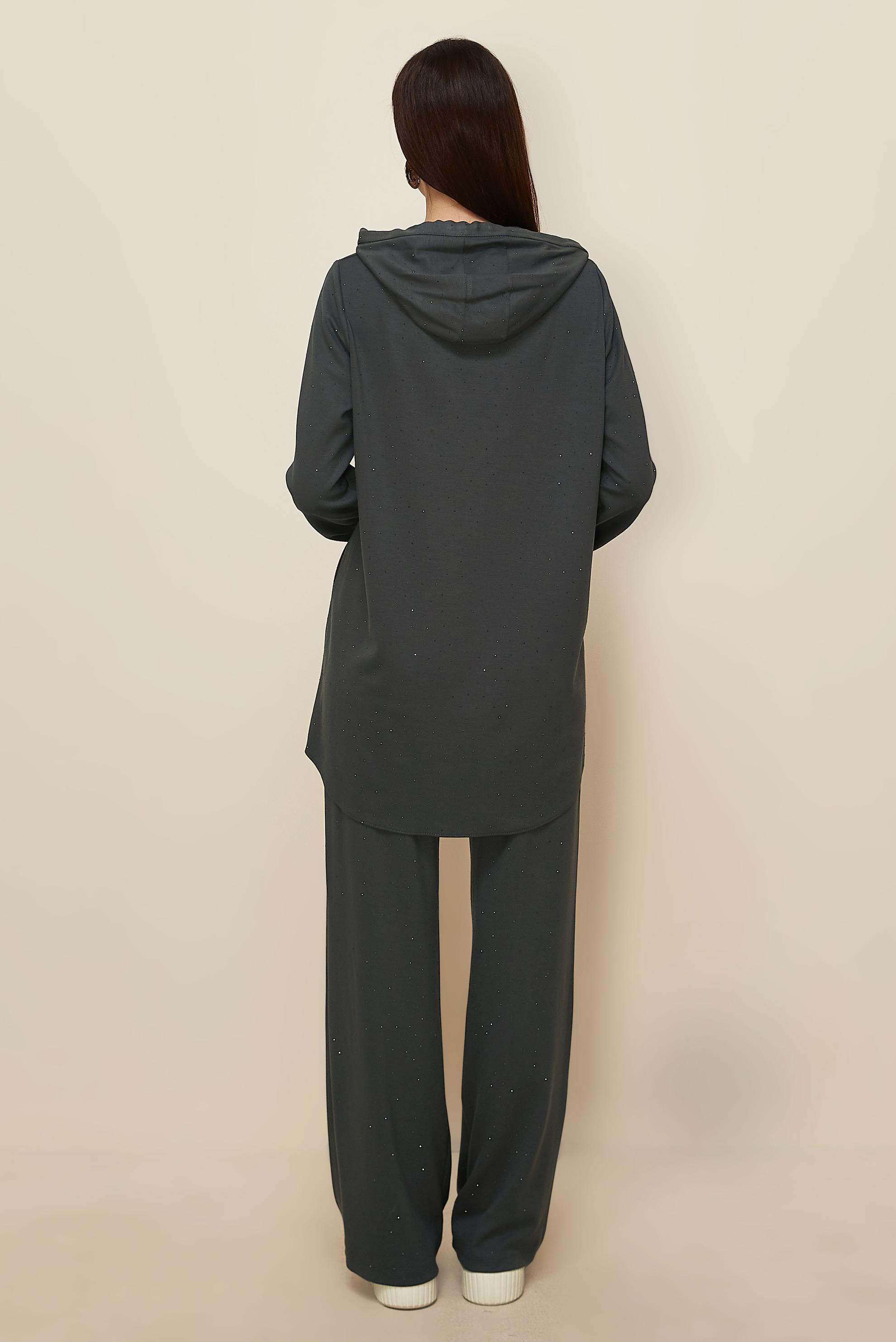 Tesettür giyim GRİ PANTOLONLU TAŞLI EŞOFMAN TAKIMI 46039