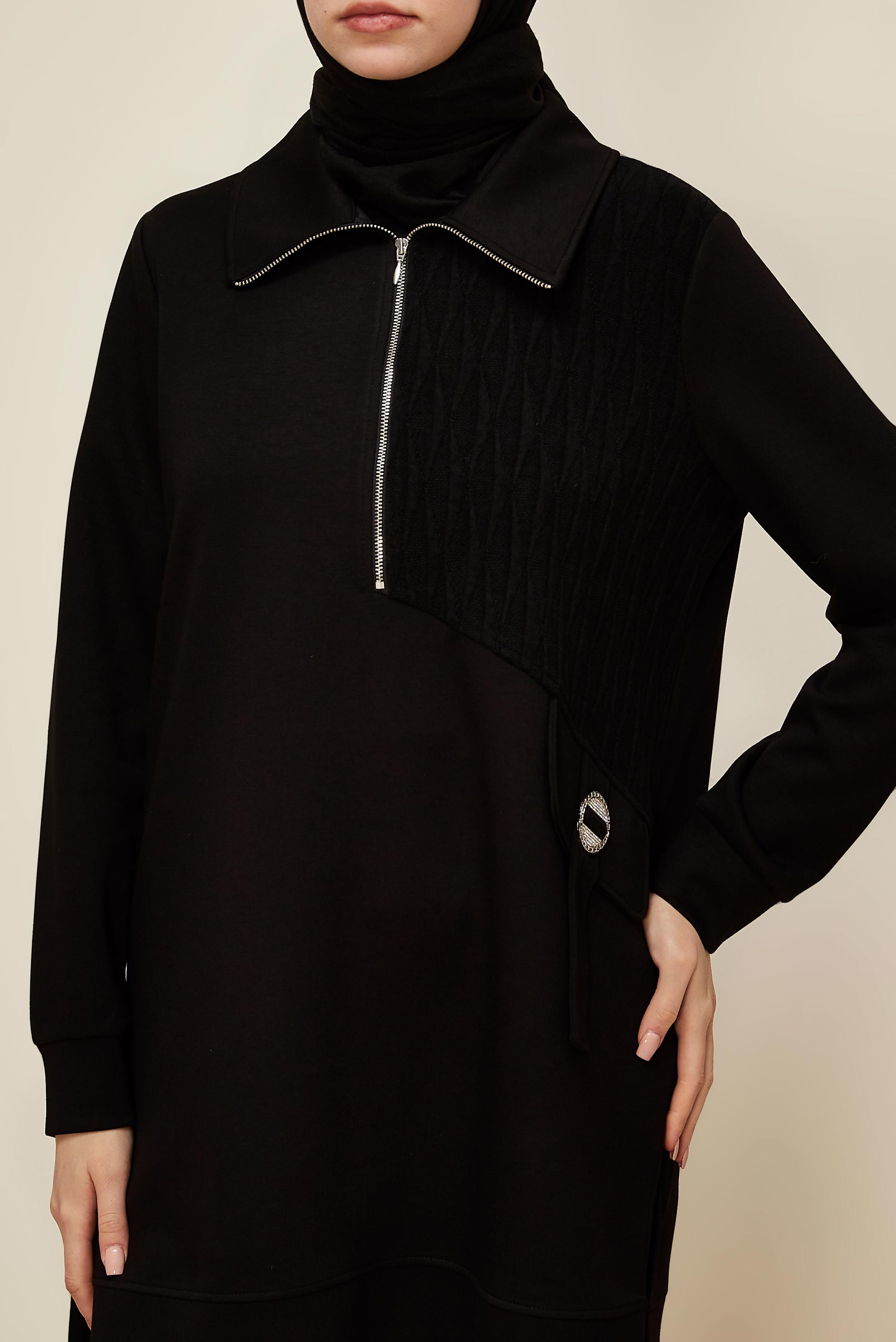 Tesettür giyim SİYAH GÖMLEK YAKA EŞOFMAN TUNİK 46041