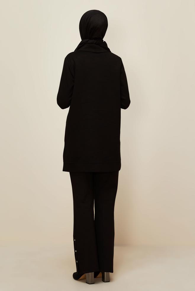 Tesettür giyim SİYAH GÖMLEK YAKA EŞOFMAN TUNİK 46041 - ALVİNA