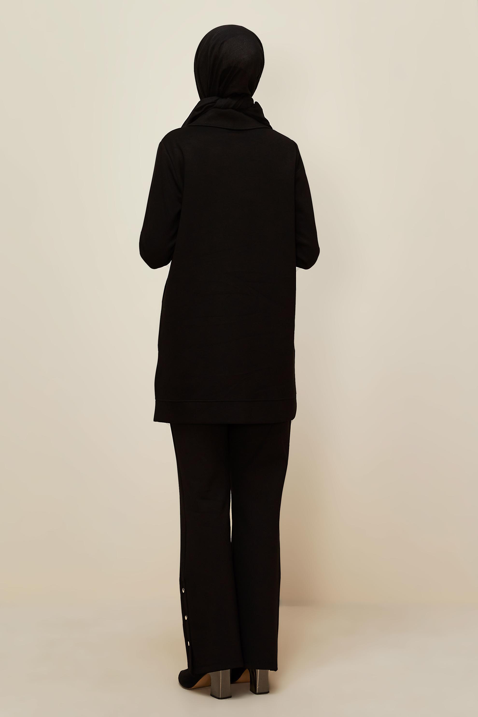 Tesettür giyim SİYAH GÖMLEK YAKA EŞOFMAN TUNİK 46041