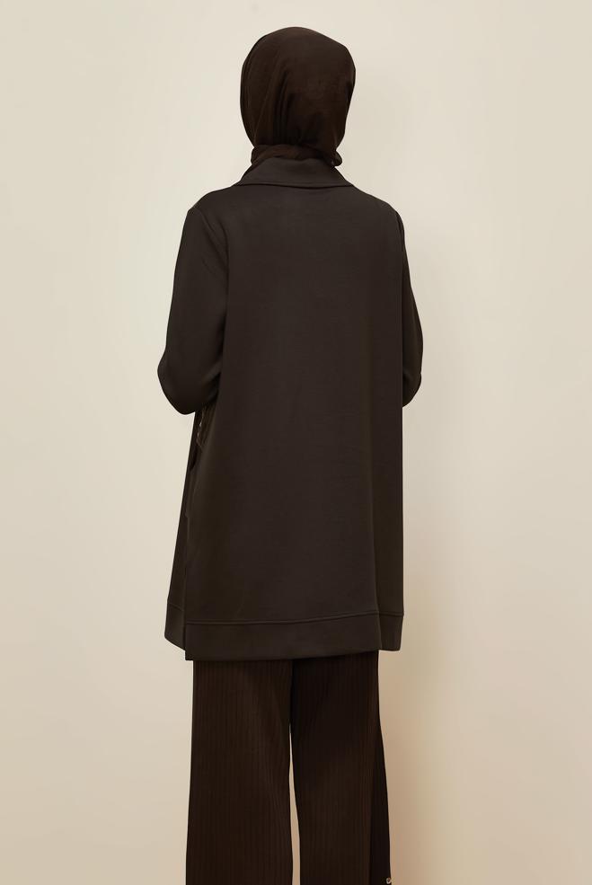 Tesettür giyim KAHVE GÖMLEK YAKA EŞOFMAN TUNİK 46041 - ALVİNA