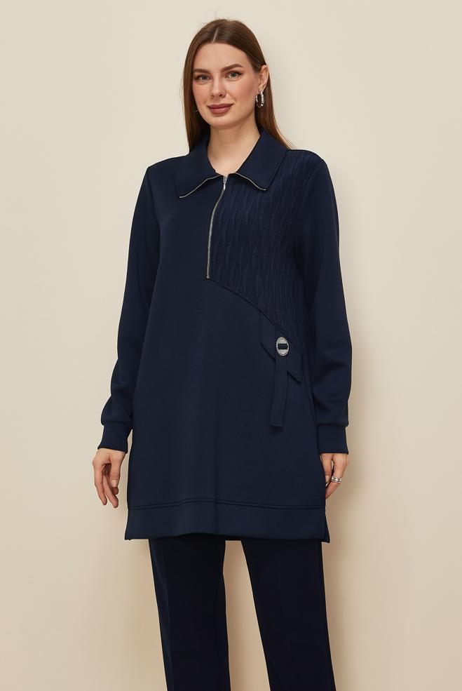 Tesettür giyim LACİVERT GÖMLEK YAKA EŞOFMAN TUNİK 46041 - ALVİNA