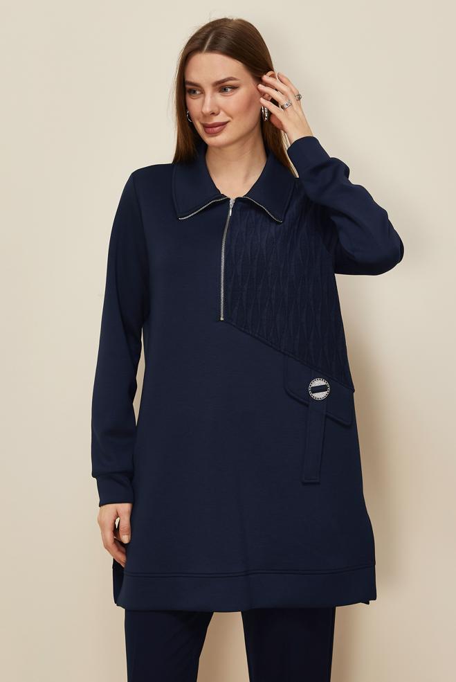 Tesettür giyim LACİVERT GÖMLEK YAKA EŞOFMAN TUNİK 46041 - ALVİNA