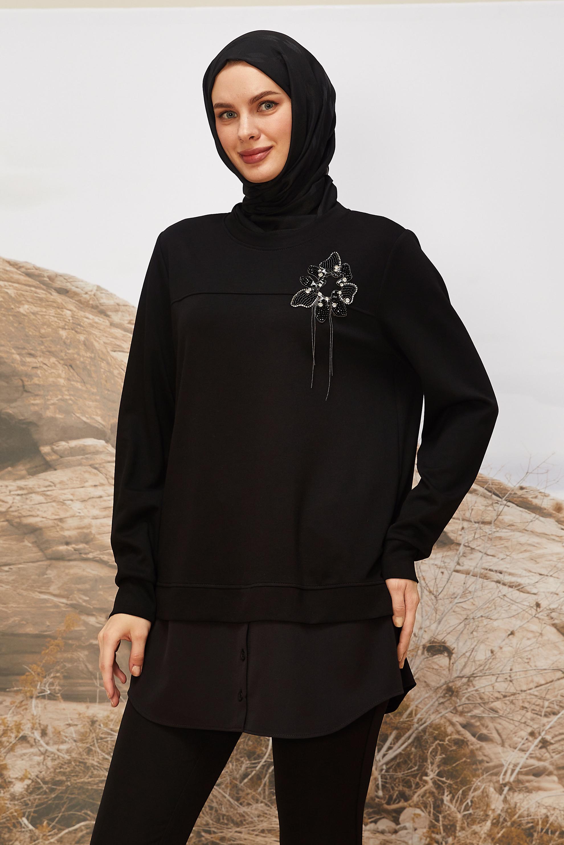 Vêtements hijab NOIR TUNIQUE DE SURVÊTEMENT 46055