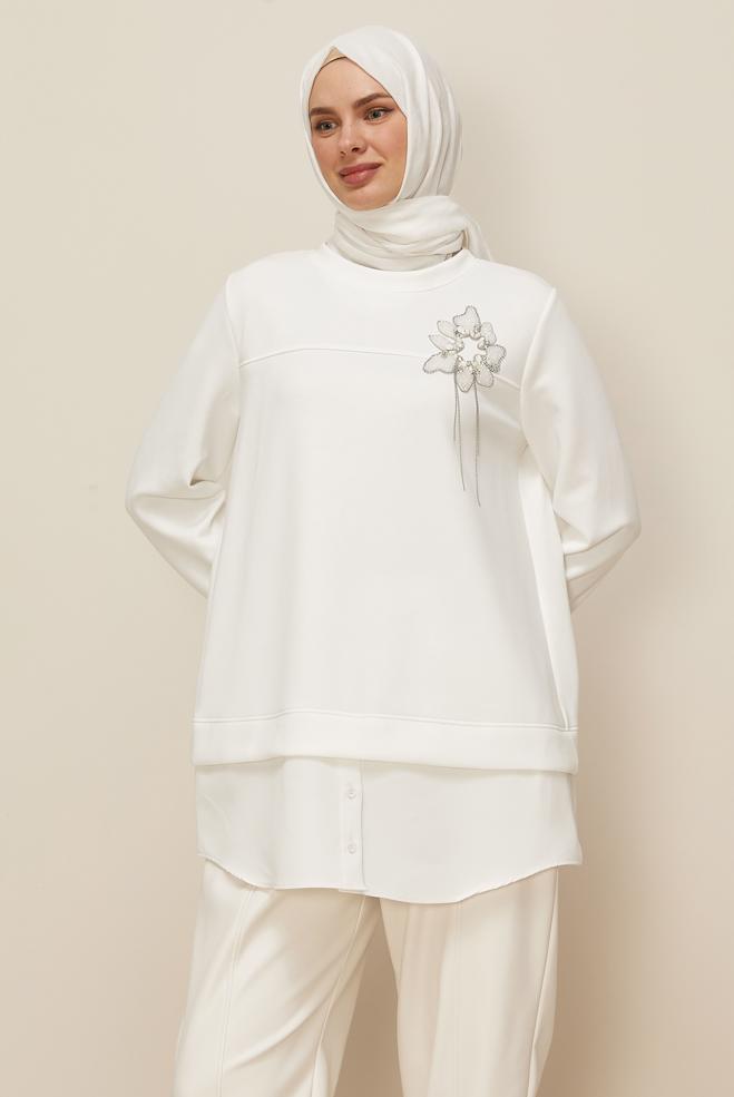 Tesettür giyim BEYAZ 46055 AZEL EŞOFMAN TUNİK 38-46 TEK40 - ALVİNA