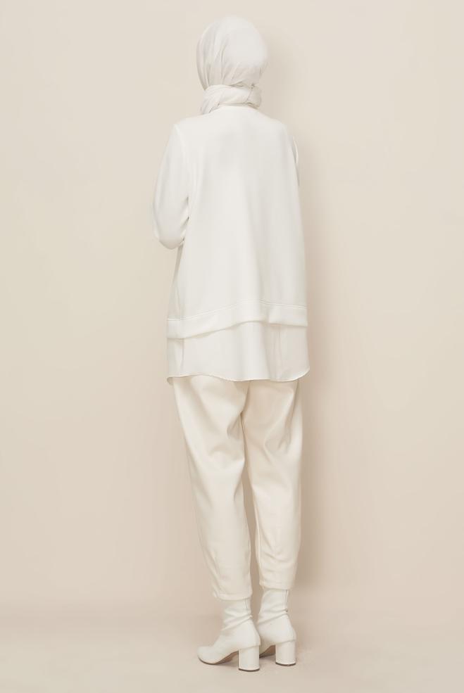 Tesettür giyim BEYAZ 46055 AZEL EŞOFMAN TUNİK 38-46 TEK40 - ALVİNA