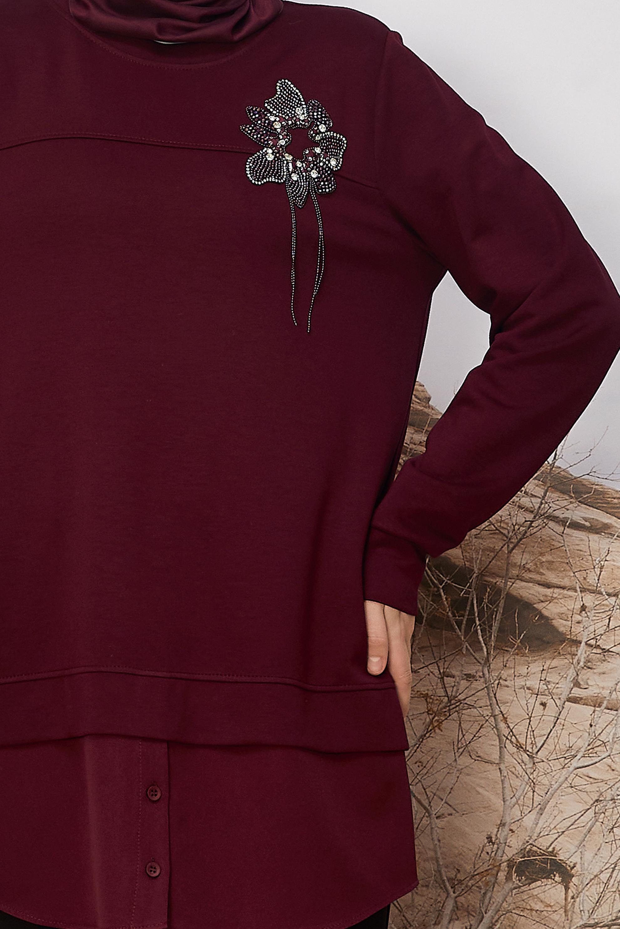 Tesettür giyim BORDO GÖMLEK GARNİLİ EŞOFMAN TUNİK 46055