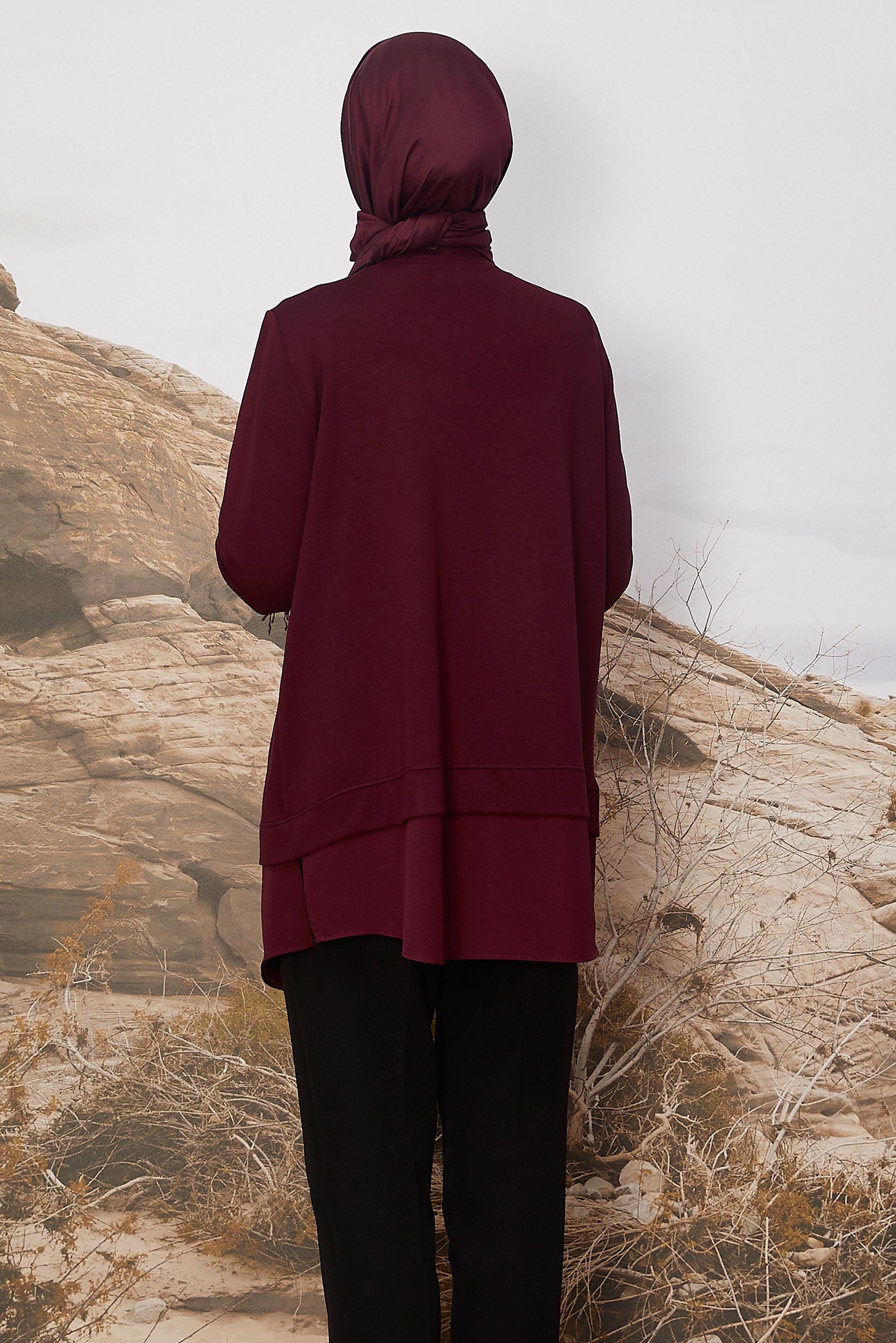 Tesettür giyim BORDO GÖMLEK GARNİLİ EŞOFMAN TUNİK 46055