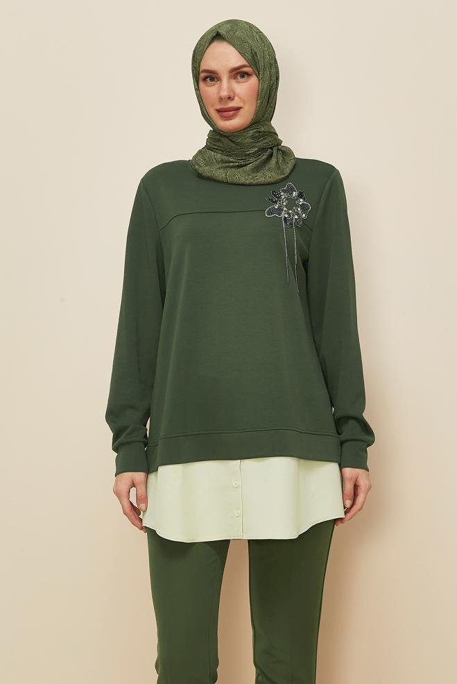 Tesettür giyim HAKİ 46055 AZEL EŞOFMAN TUNİK 38-46 TEK40 - ALVİNA