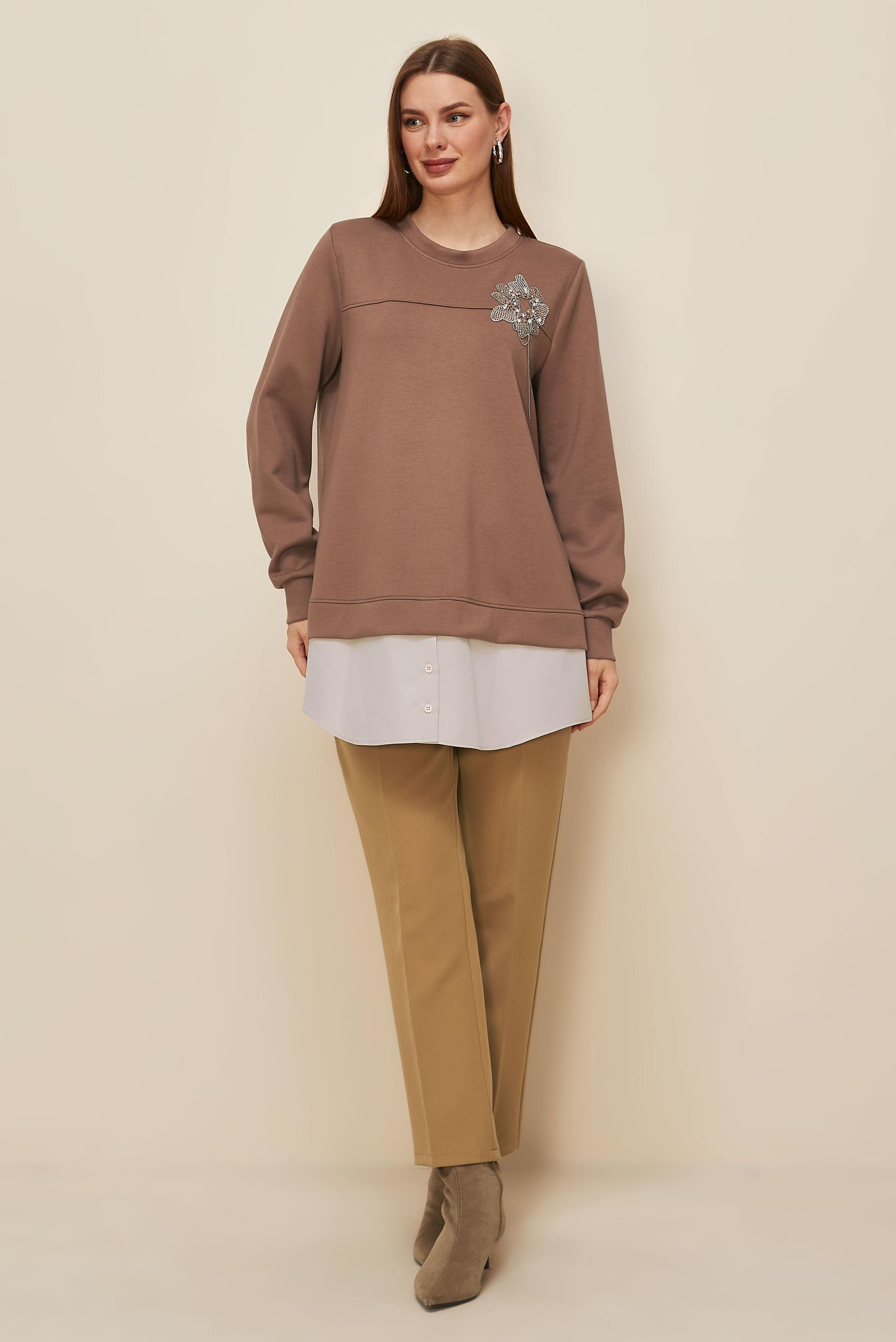 Tesettür giyim TABA GÖMLEK GARNİLİ EŞOFMAN TUNİK 46055