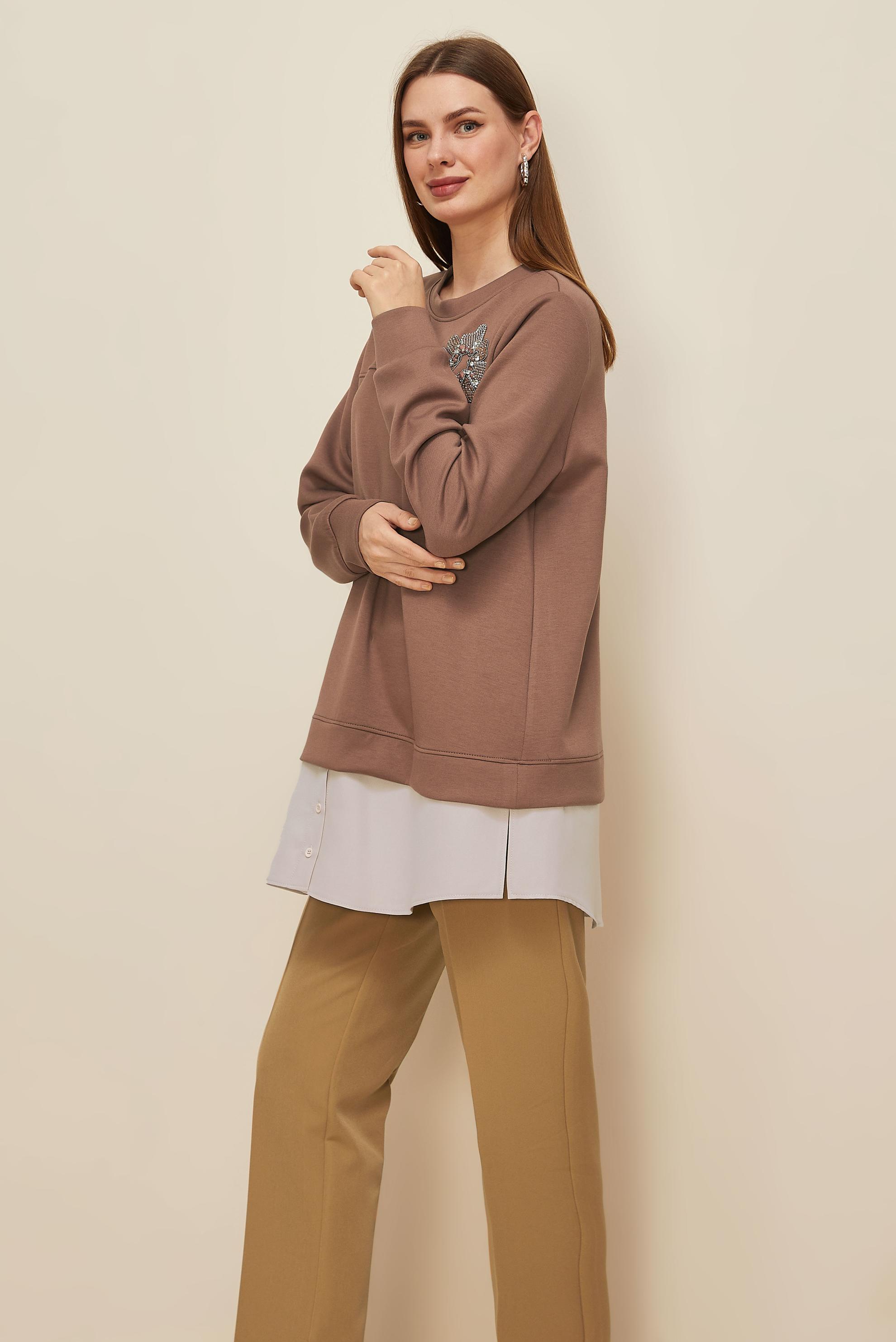 Tesettür giyim TABA GÖMLEK GARNİLİ EŞOFMAN TUNİK 46055