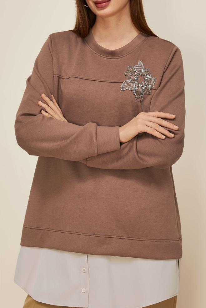 Tesettür giyim TABA GÖMLEK GARNİLİ EŞOFMAN TUNİK 46055 - ALVİNA