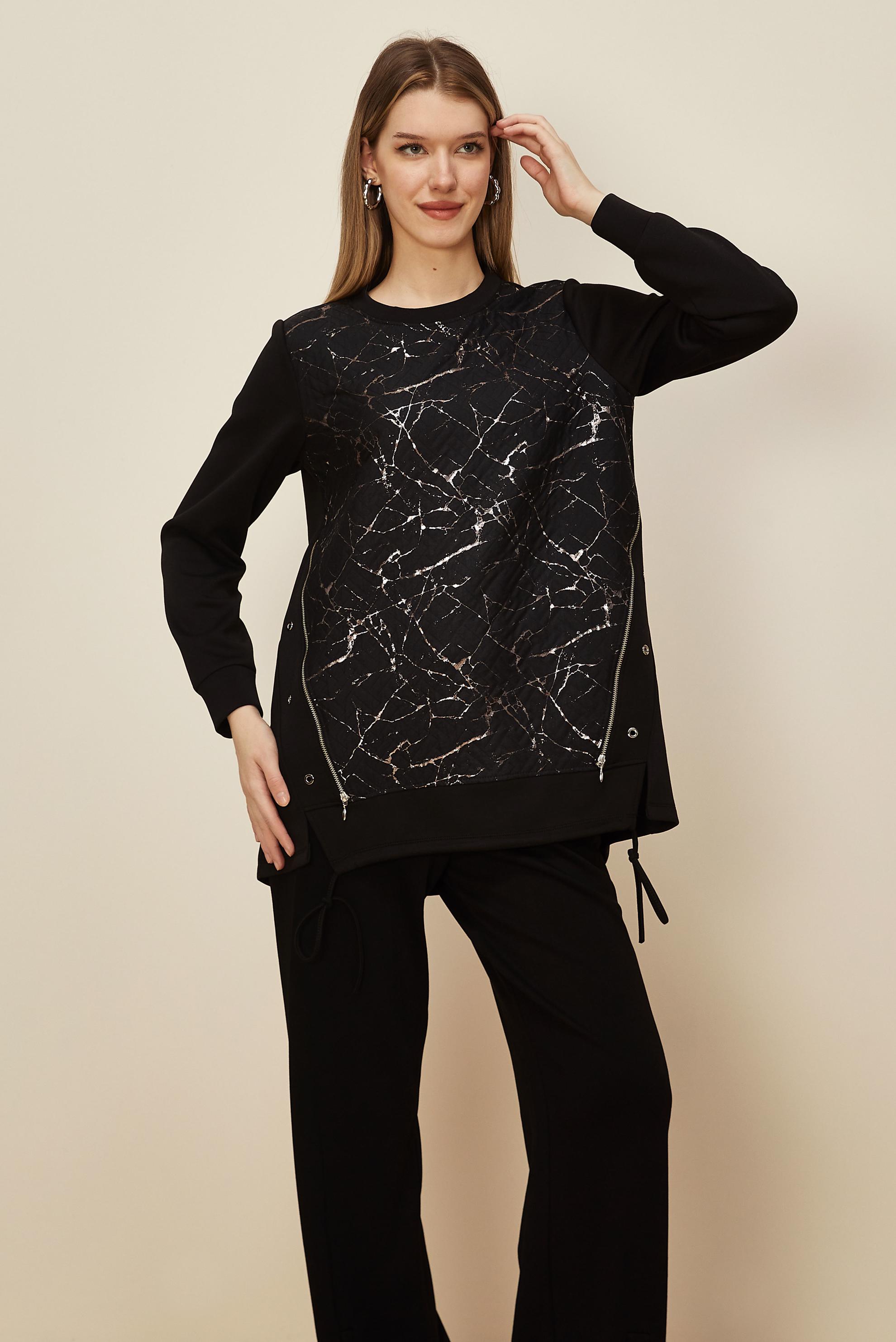 Tesettür giyim SİYAH FERMUARLI EŞOFMAN TUNİK 46056