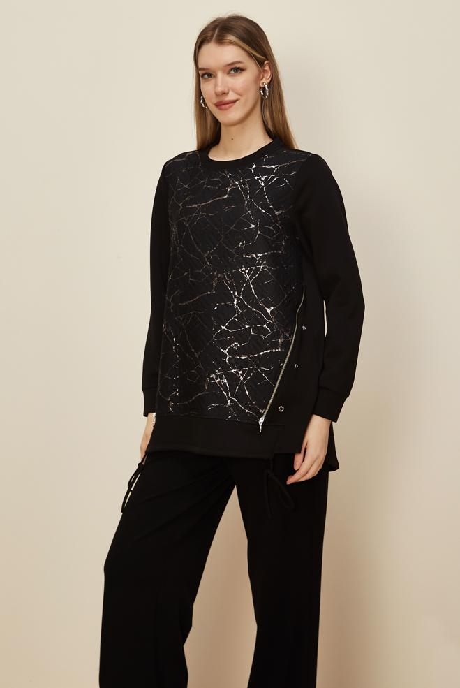 Tesettür giyim SİYAH FERMUARLI EŞOFMAN TUNİK 46056 - ALVİNA