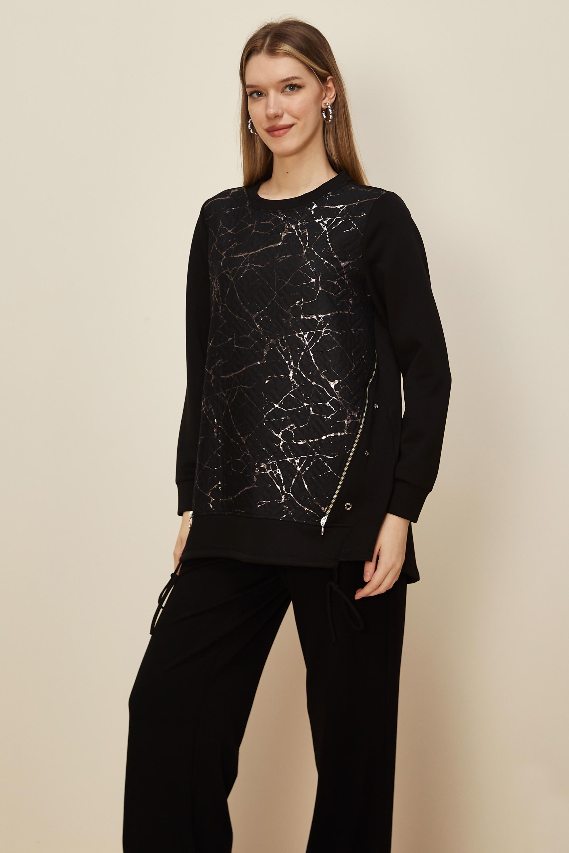 Tesettür giyim SİYAH FERMUARLI EŞOFMAN TUNİK 46056