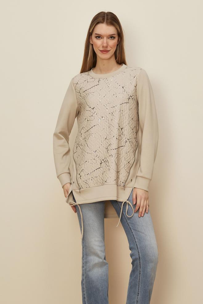 Tesettür giyim BEJ FERMUARLI EŞOFMAN TUNİK 46056 - ALVİNA