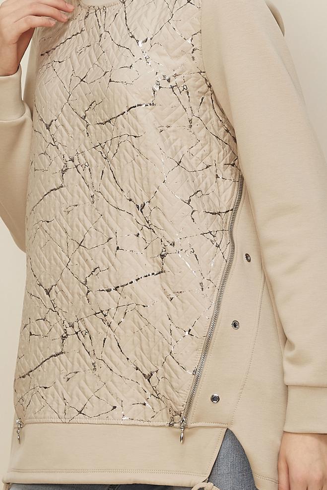 Tesettür giyim BEJ FERMUARLI EŞOFMAN TUNİK 46056 - ALVİNA