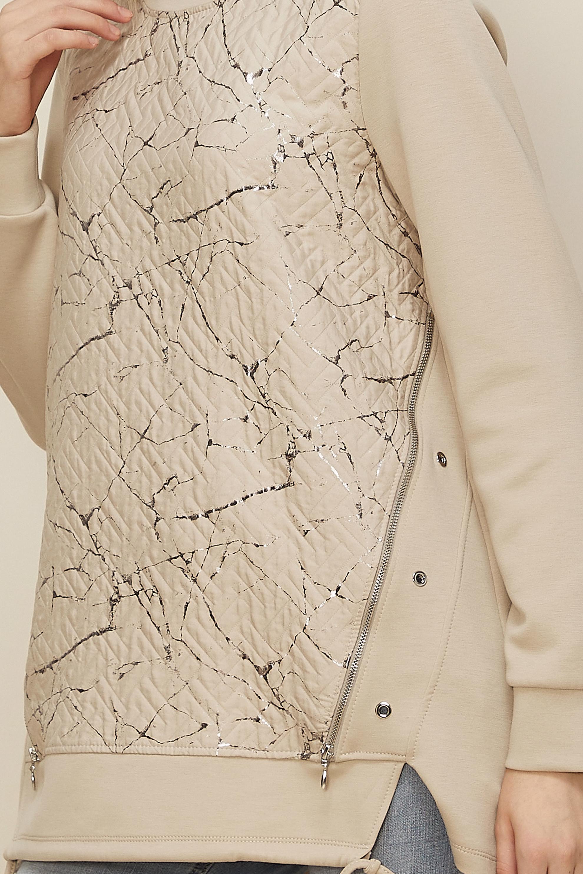 Tesettür giyim BEJ FERMUARLI EŞOFMAN TUNİK 46056