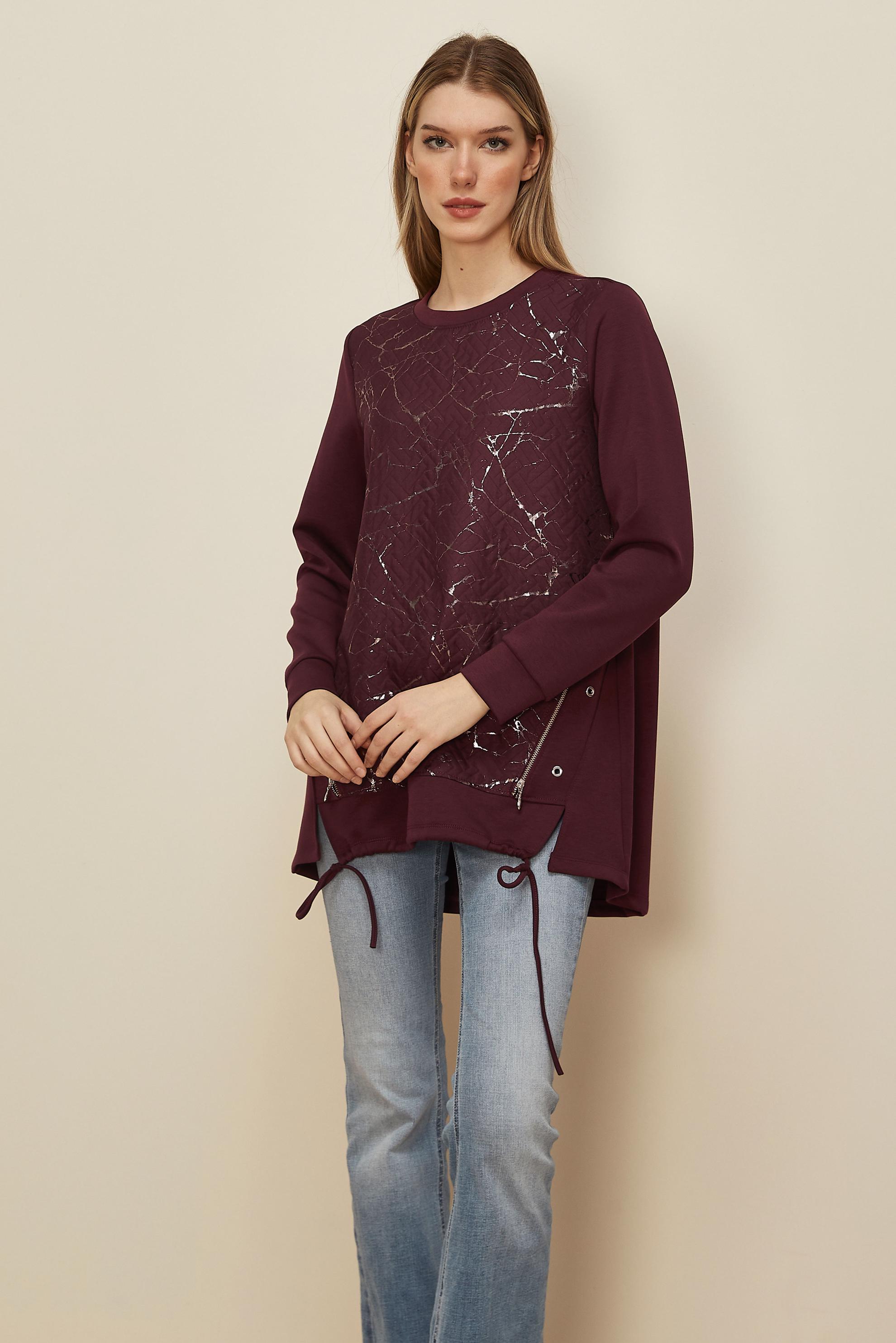 Tesettür giyim BORDO FERMUARLI EŞOFMAN TUNİK 46056