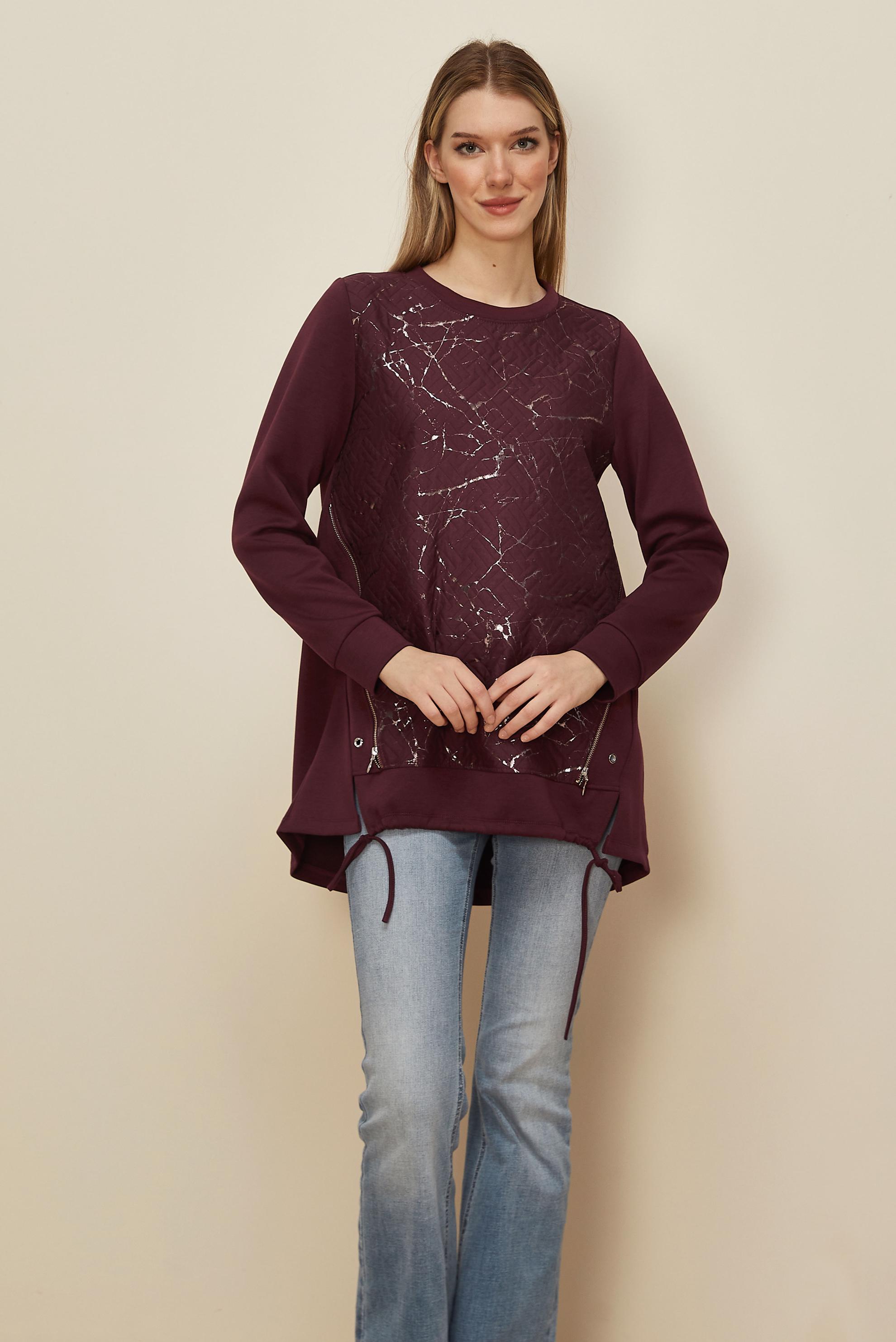 Tesettür giyim BORDO FERMUARLI EŞOFMAN TUNİK 46056