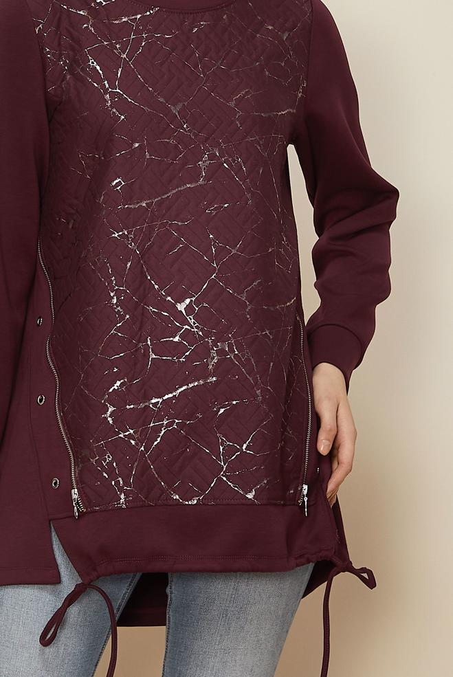 Tesettür giyim BORDO FERMUARLI EŞOFMAN TUNİK 46056 - ALVİNA