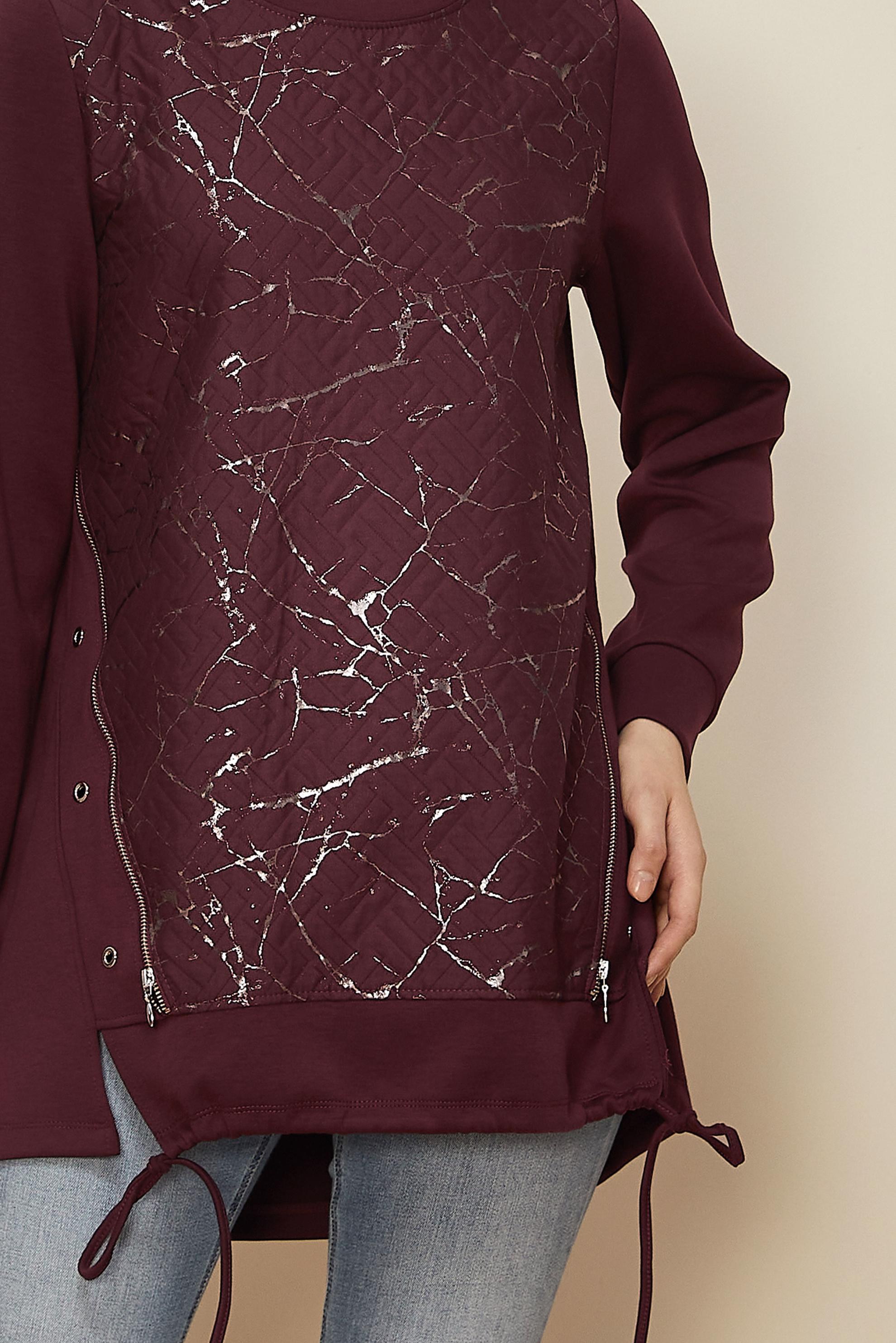 Tesettür giyim BORDO FERMUARLI EŞOFMAN TUNİK 46056