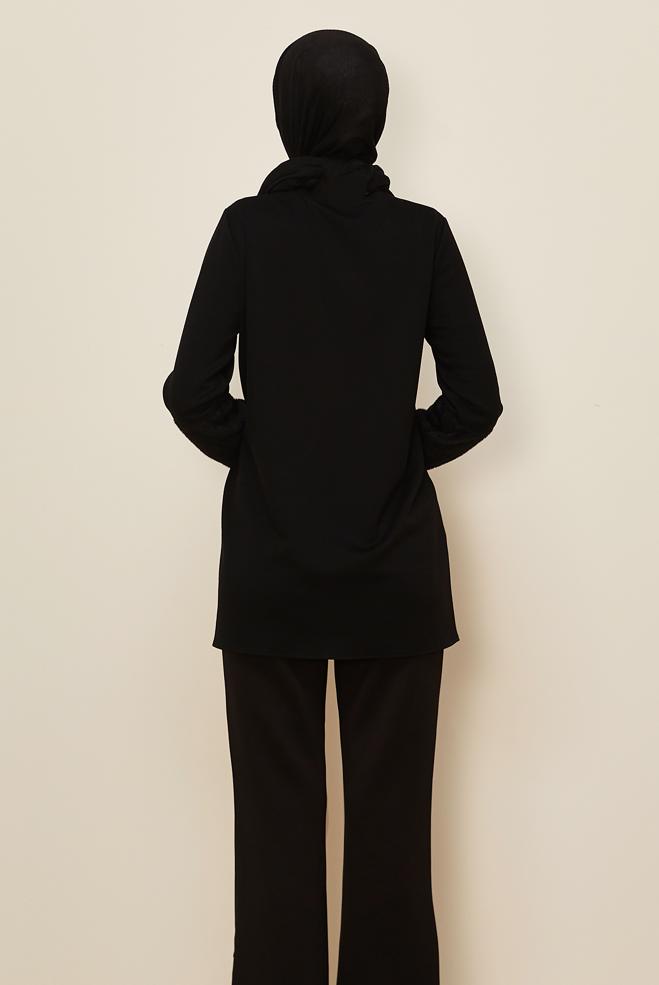 Tesettür giyim SİYAH KÜRK DETAYLI EŞOFMAN TUNİK 46057 - ALVİNA