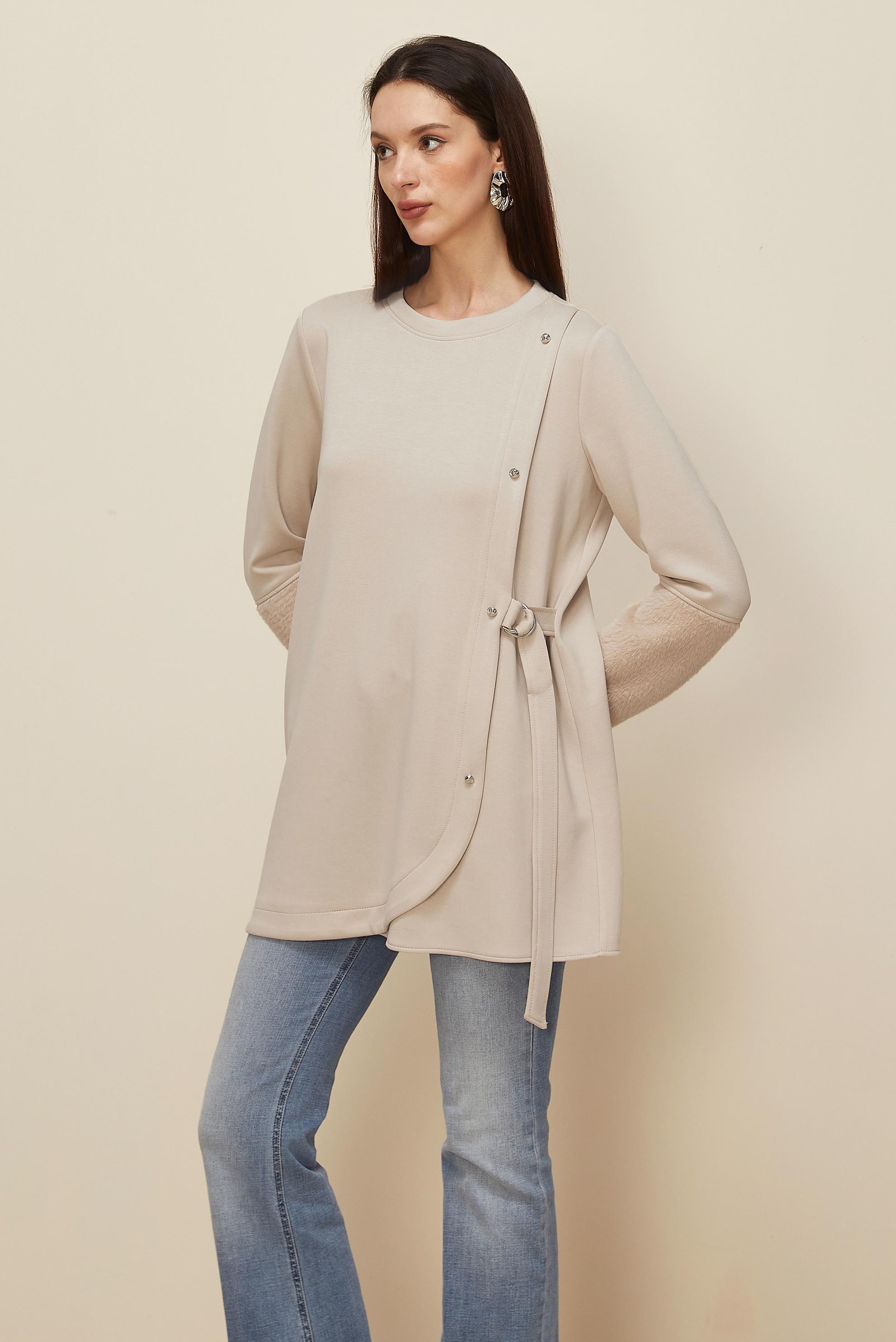 Tesettür giyim BEJ KÜRK DETAYLI EŞOFMAN TUNİK 46057