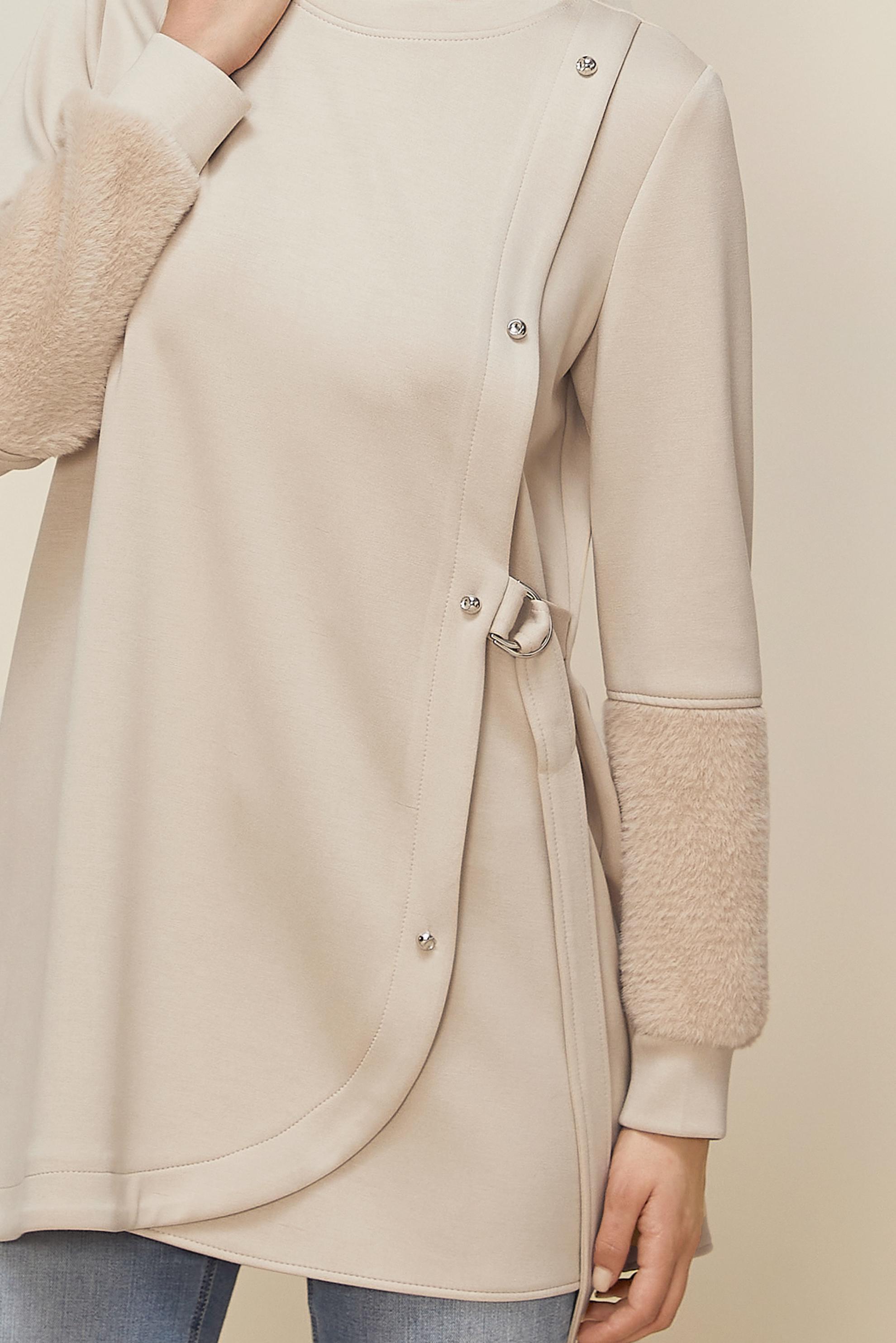 Tesettür giyim BEJ KÜRK DETAYLI EŞOFMAN TUNİK 46057