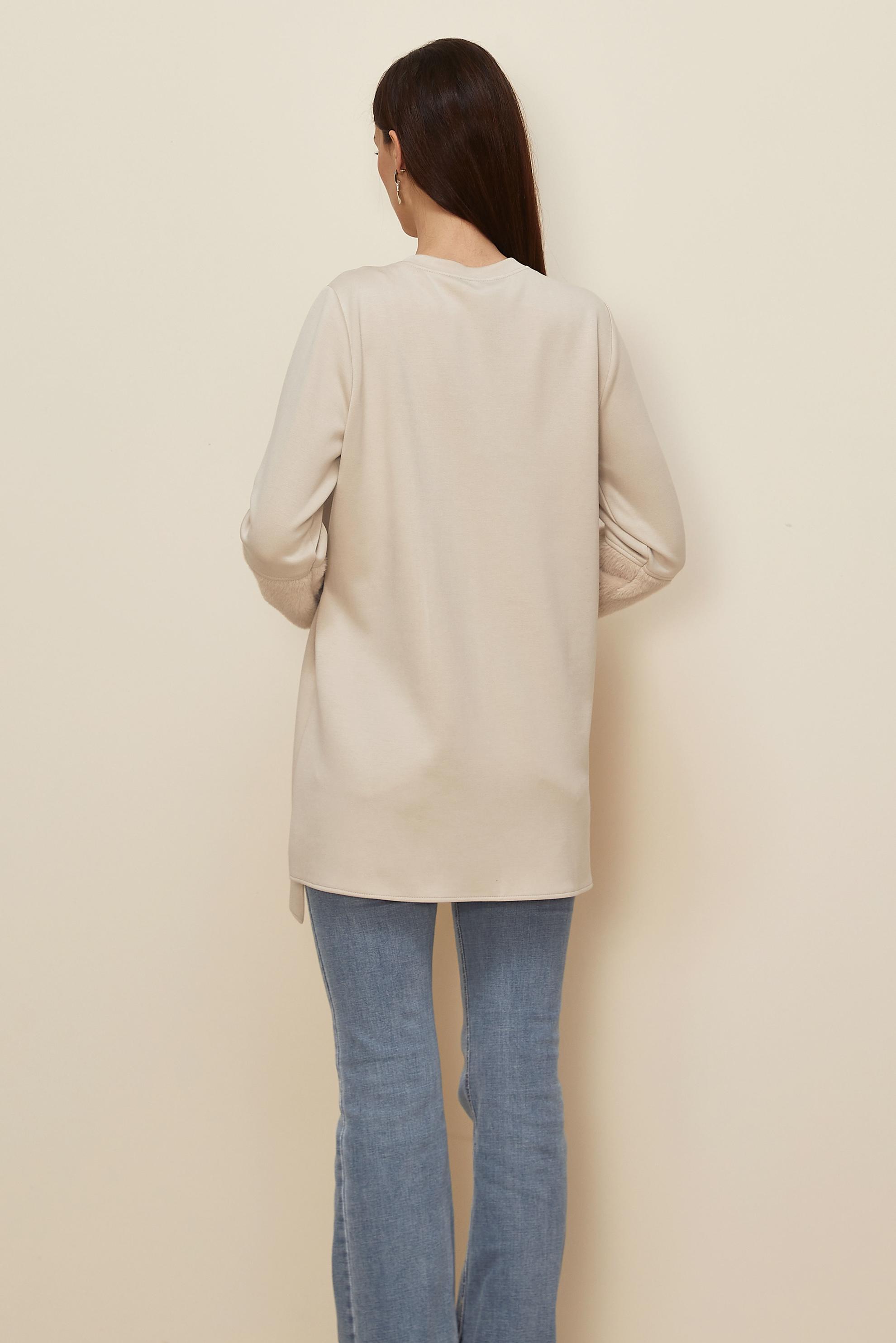 Tesettür giyim BEJ KÜRK DETAYLI EŞOFMAN TUNİK 46057