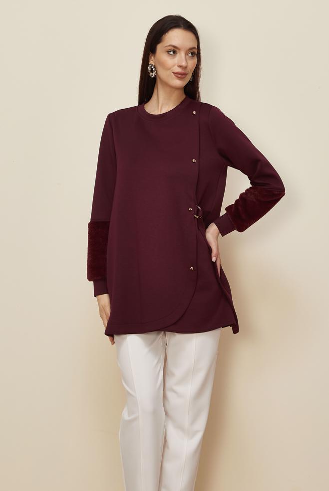 Hijab clothing CLARET RED BELT DETAILED TRACKSUIT TUNIC 46057 - ALVİNA